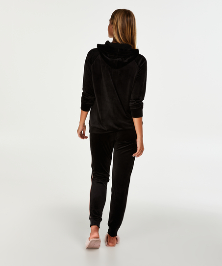 Velvet Long-Sleeved Pyjama Top, Svart