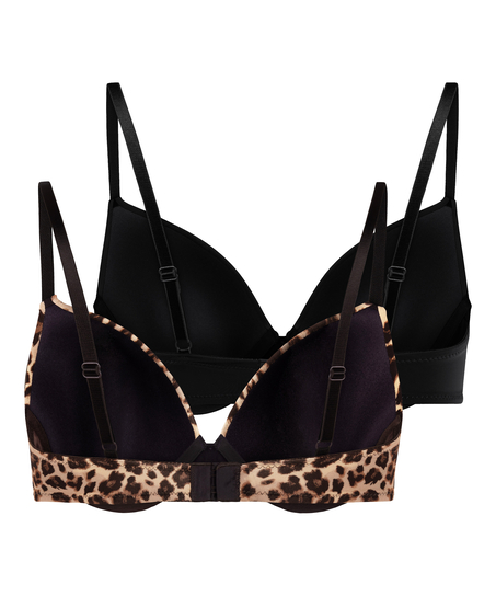 2-pakning med polstret spile-BH, Svart