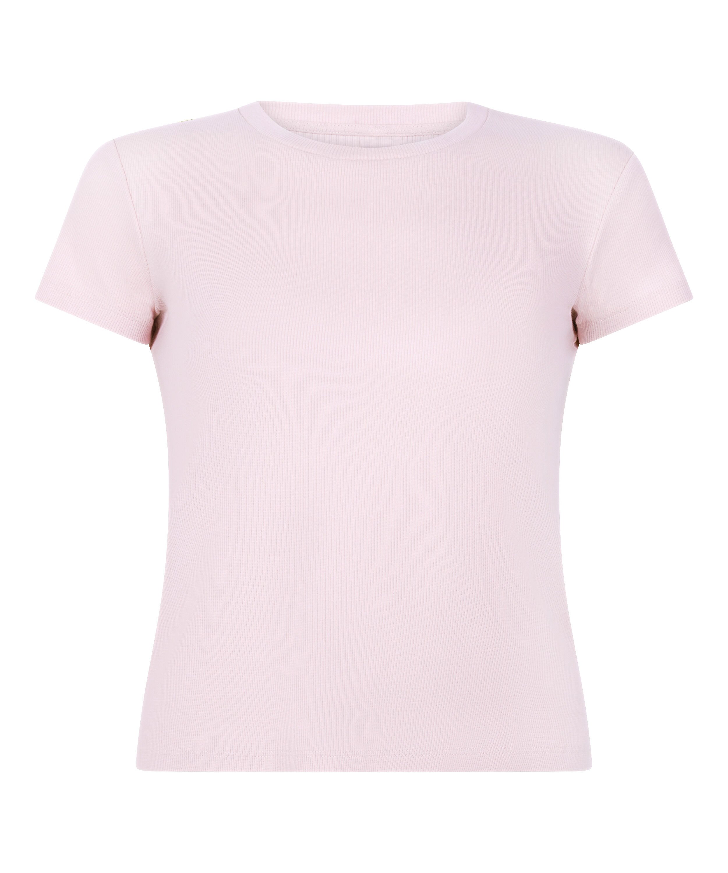 Ribbed Crew Neck Short-Sleeved Pyjama Top, Rosa