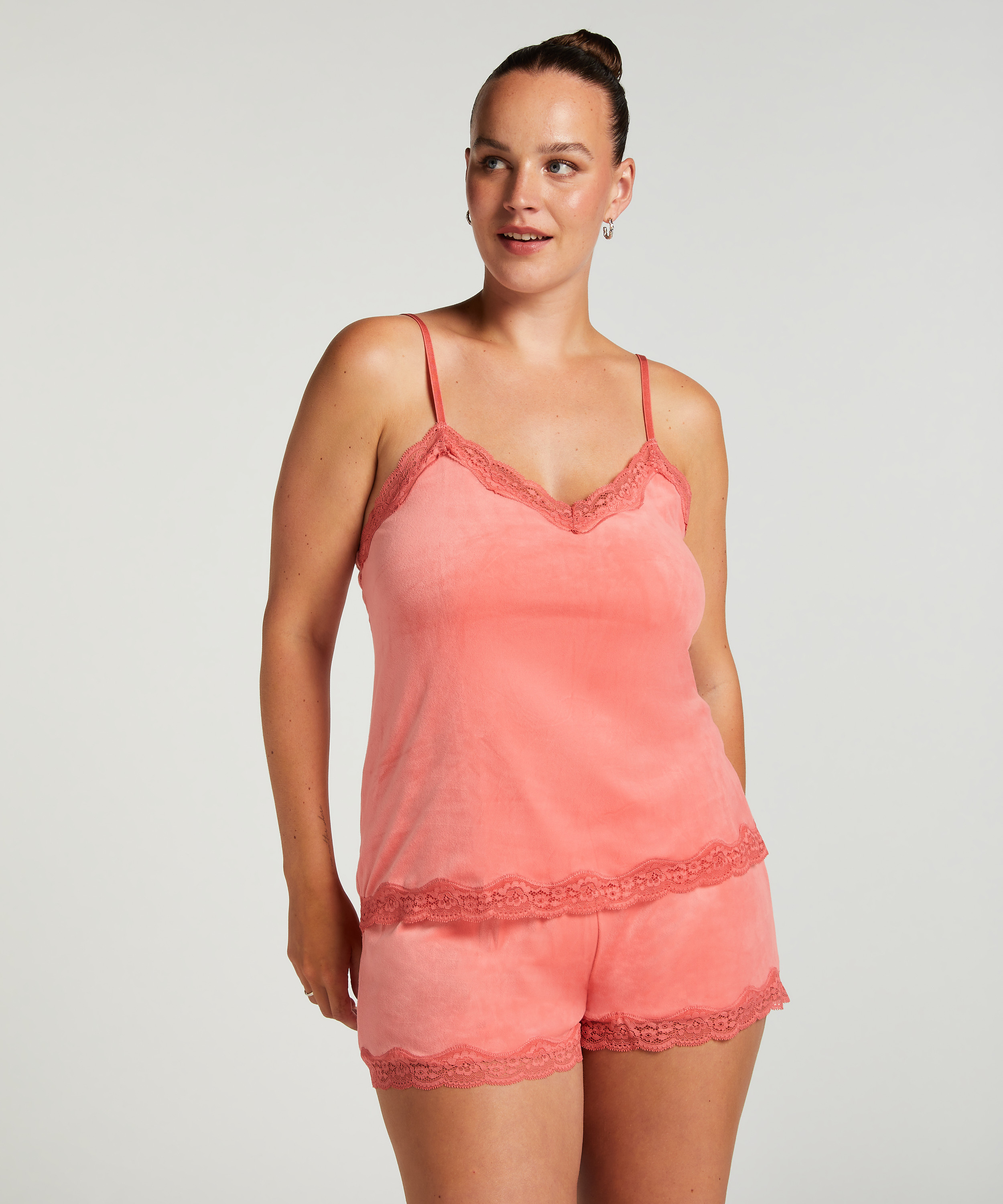 Cami-topp Velours Lace, Rosa, main