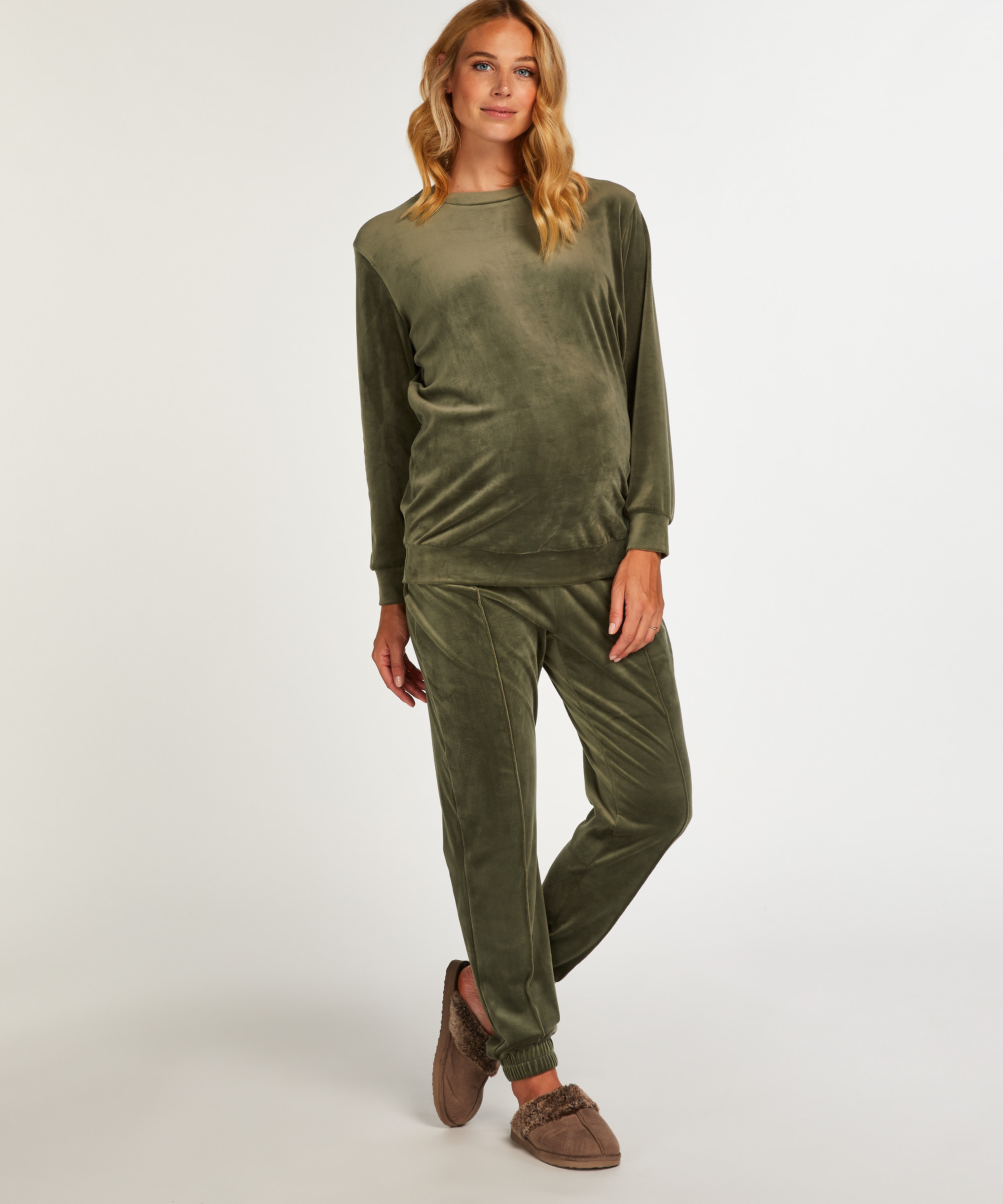 Svangeskapsjoggebukser Velours Pintuck, Gr&oslash;nn, main