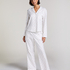 Jacquard Pyjamatopp med Lange Ermer, Hvit