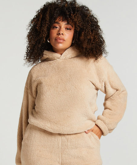Fleece Snuggle hettegenser, Beige