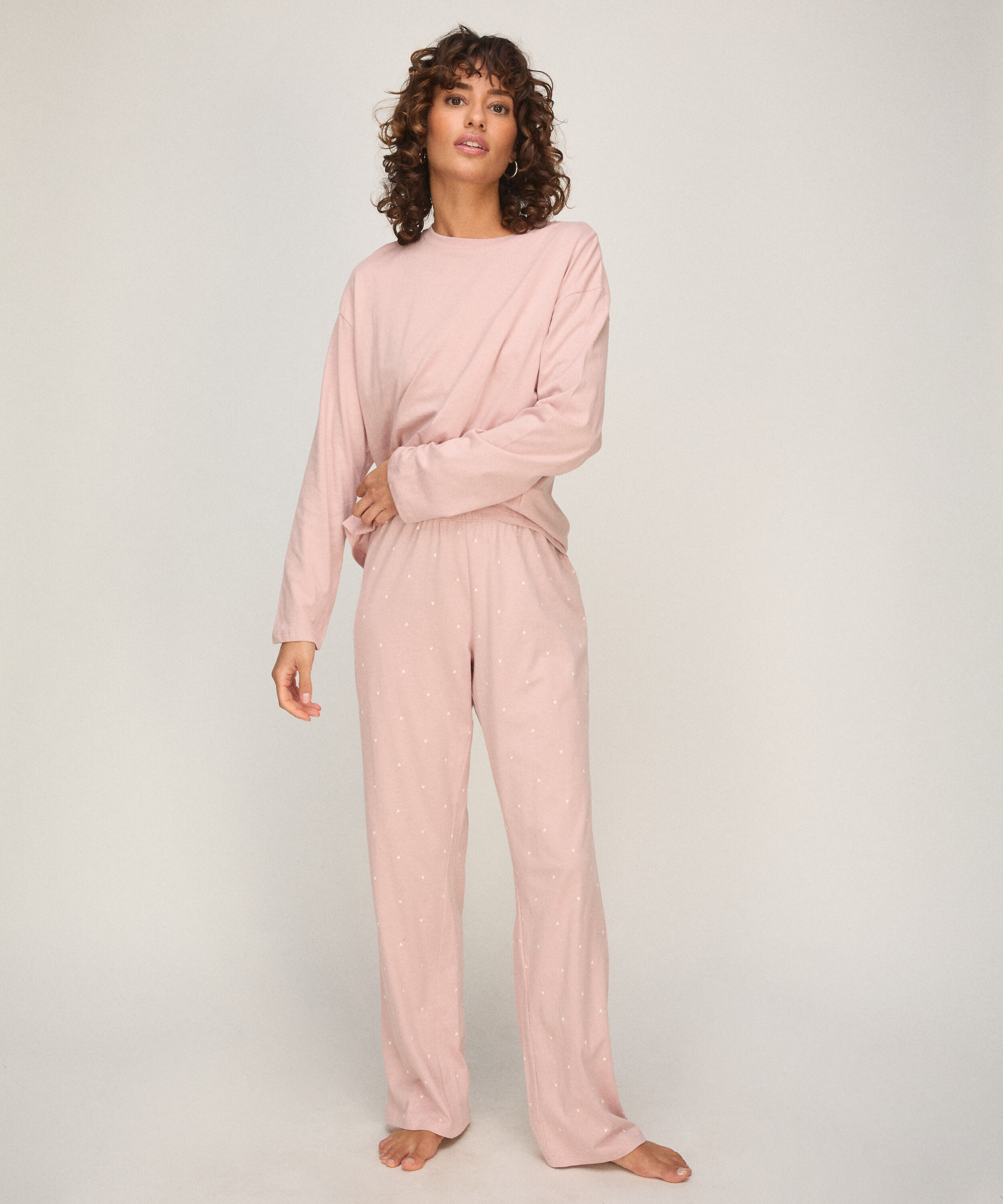 Pyjamasett i bomullsjersey, Rosa
