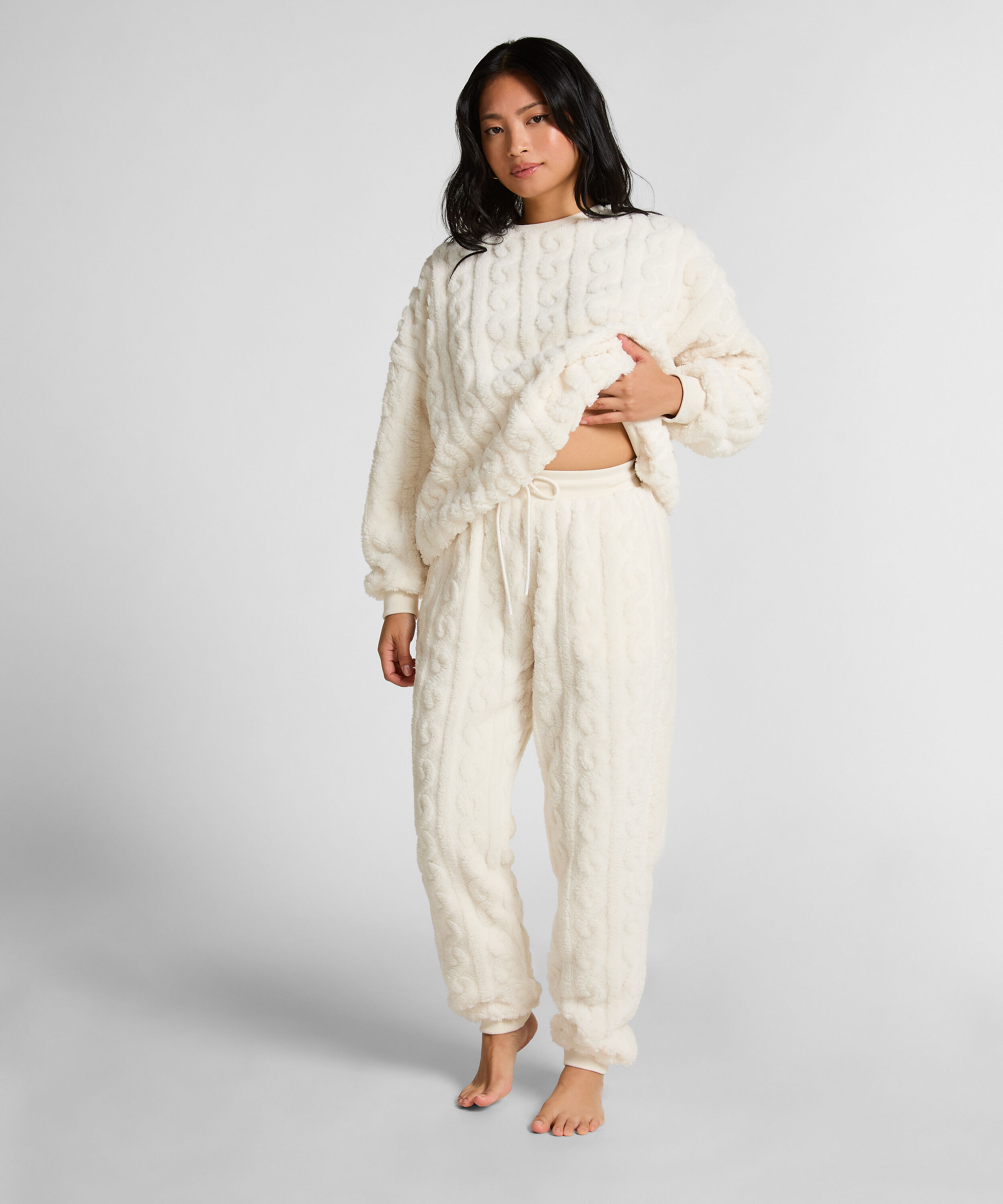 Jogger kabelfleece, Hvit Jogger kabelfleece, Hvit