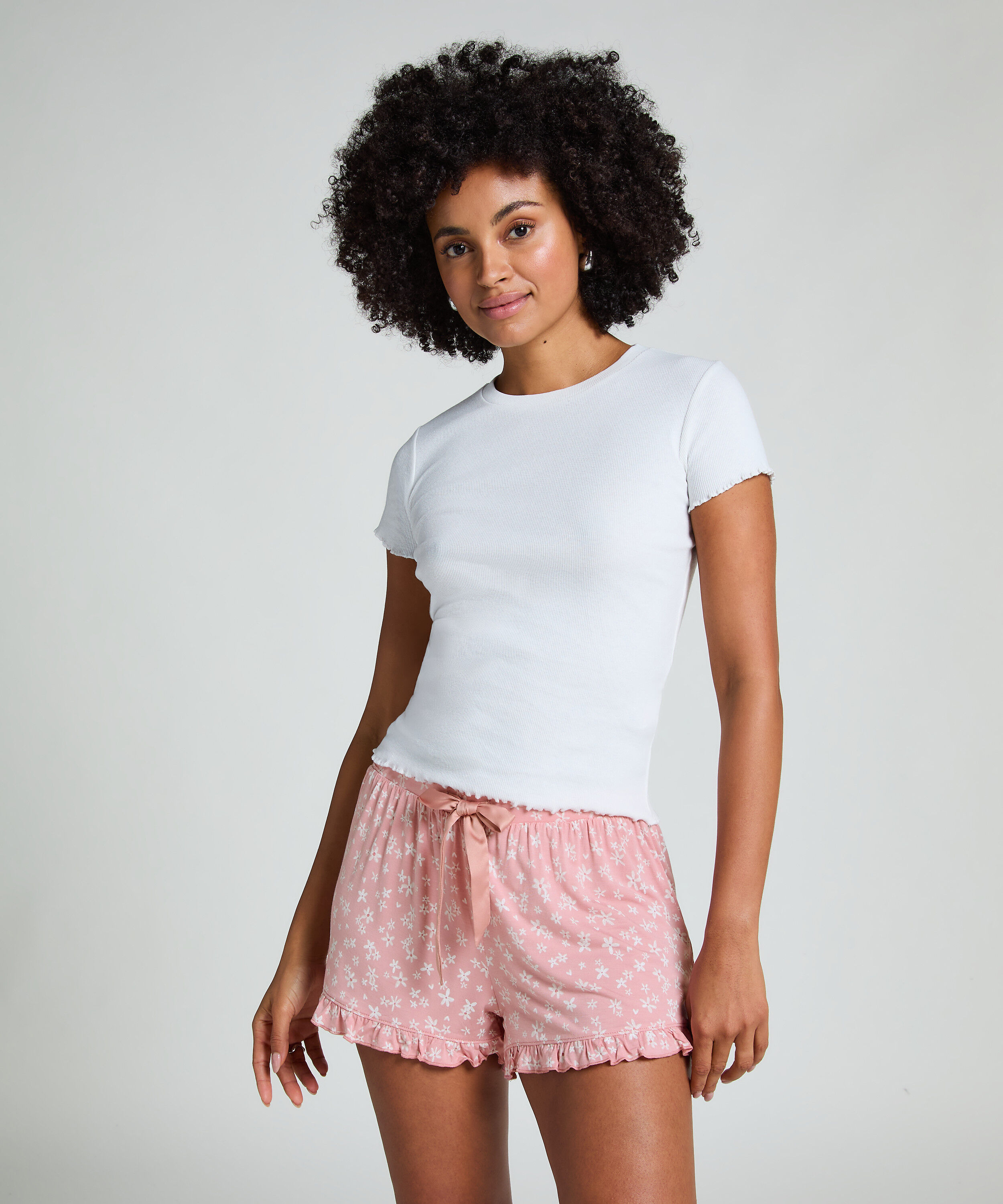 Jersey Ruffled Shorts, Rosa