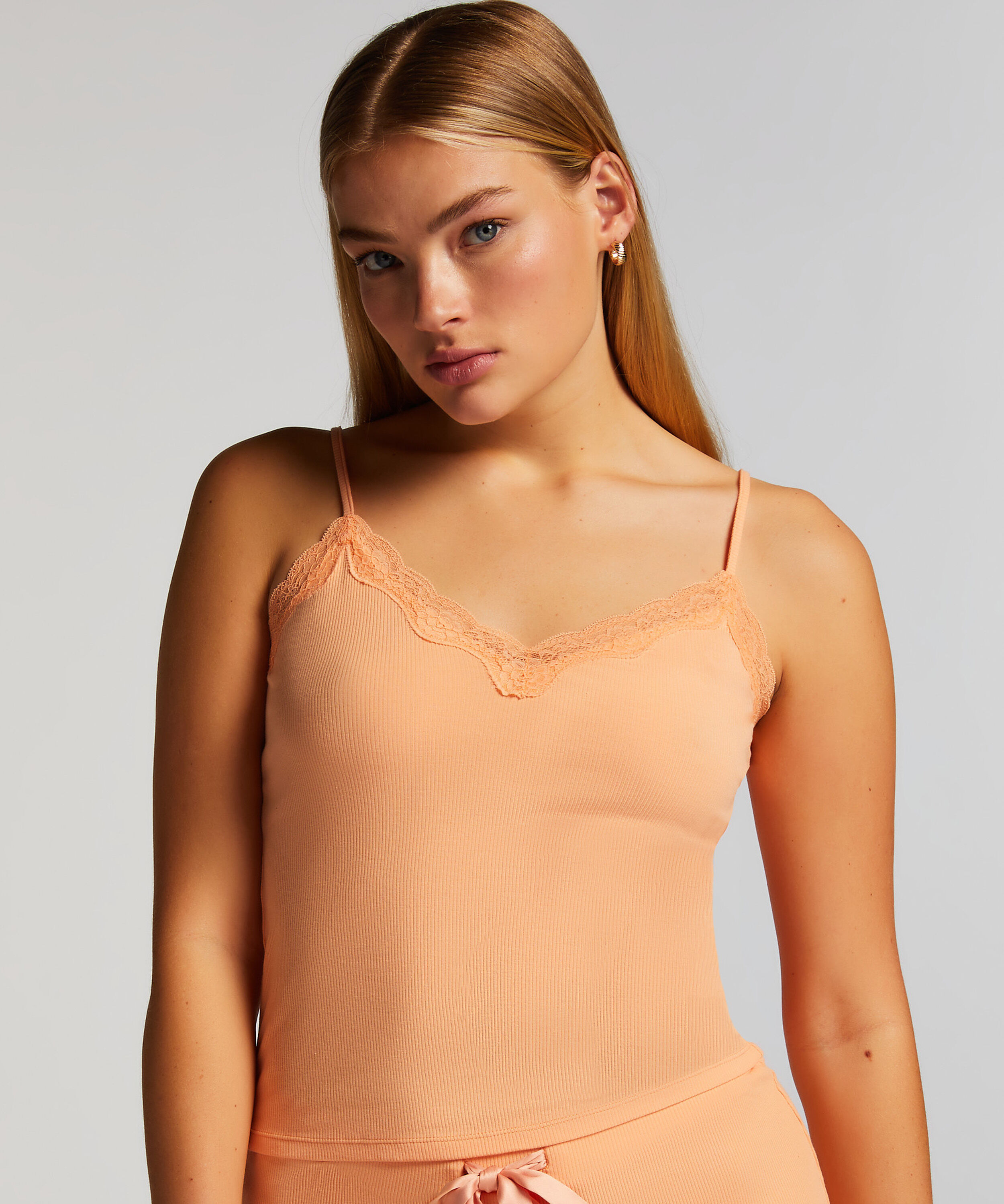 Cami-topp med blonderib, Rosa