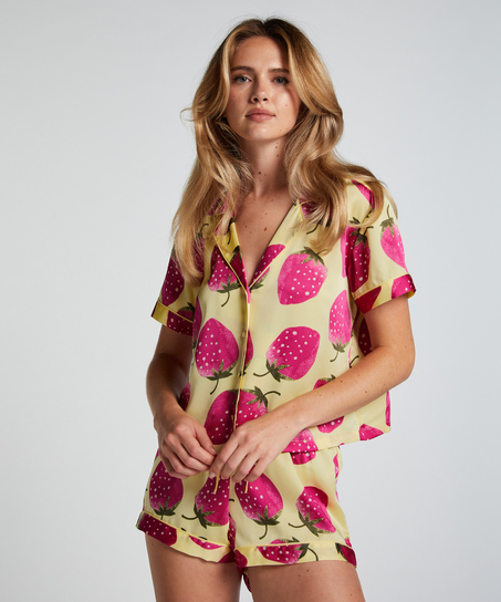 Pyjamasshorts i sateng, Gul