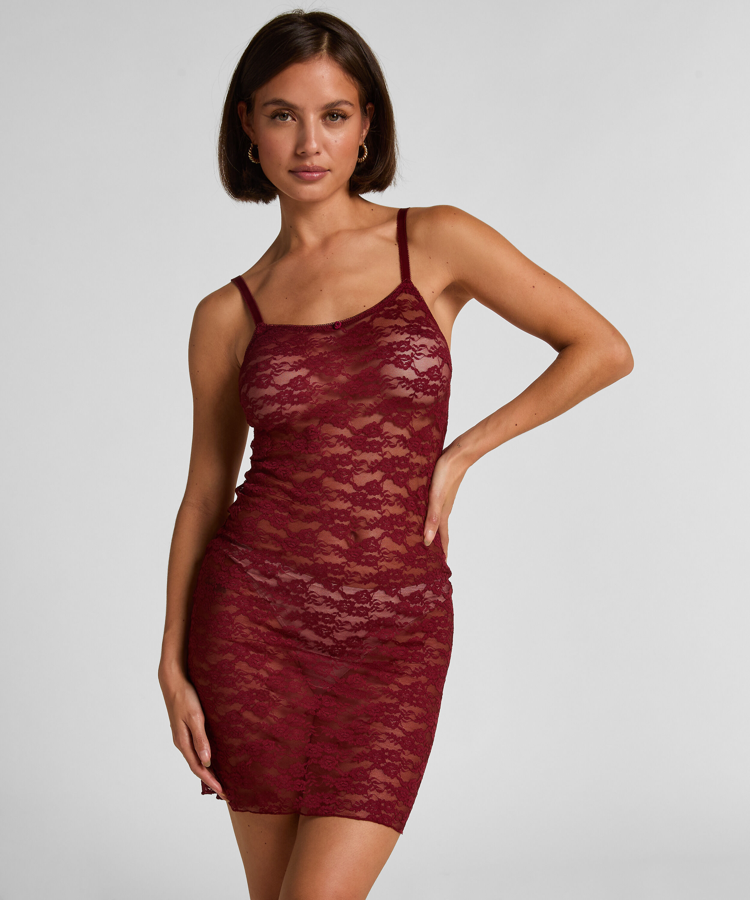 Slipdress Allover Lace, Rød Slipdress Allover Lace, Rød