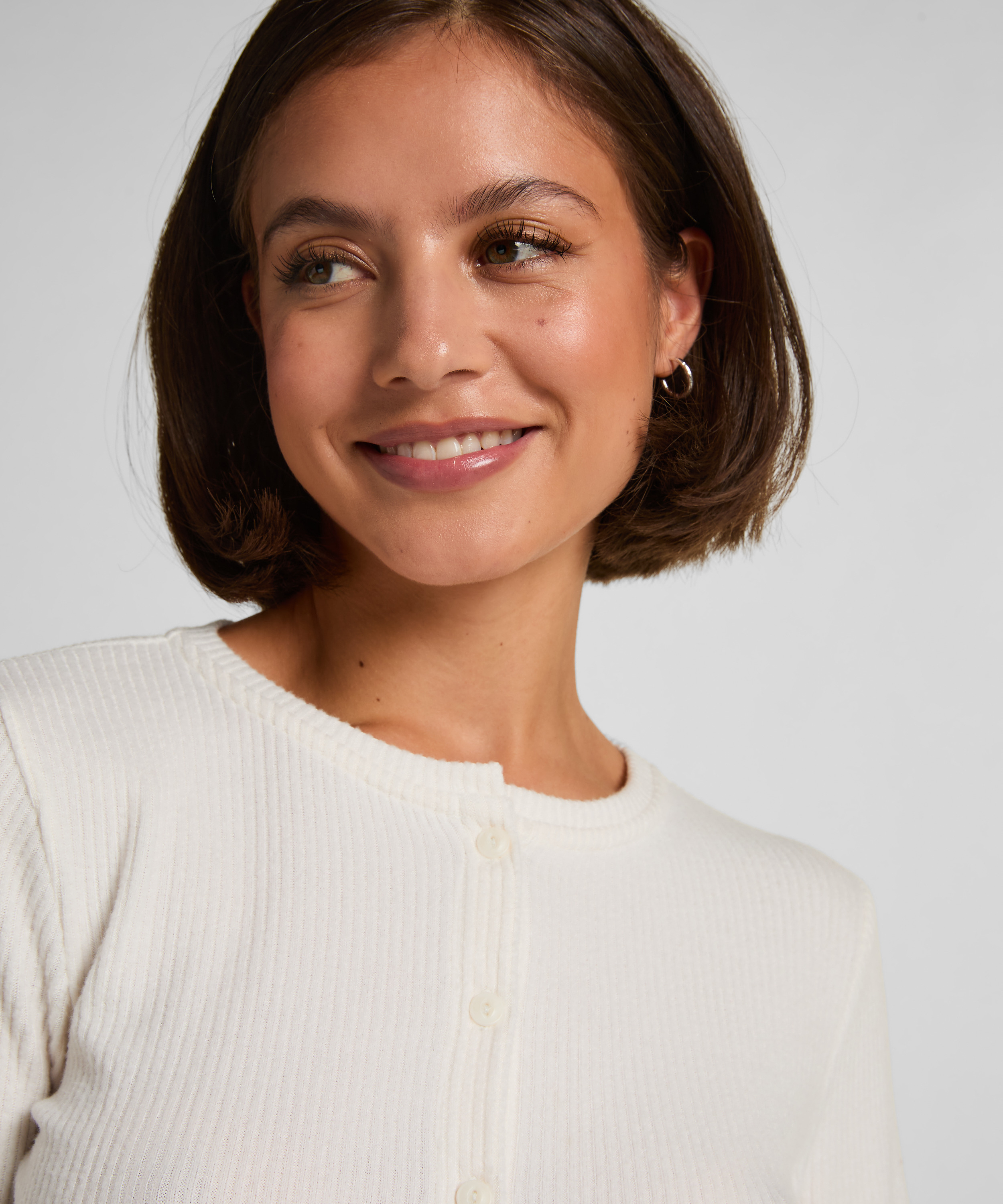 Ribbestrikket Jersey Cardigan, Hvit, main