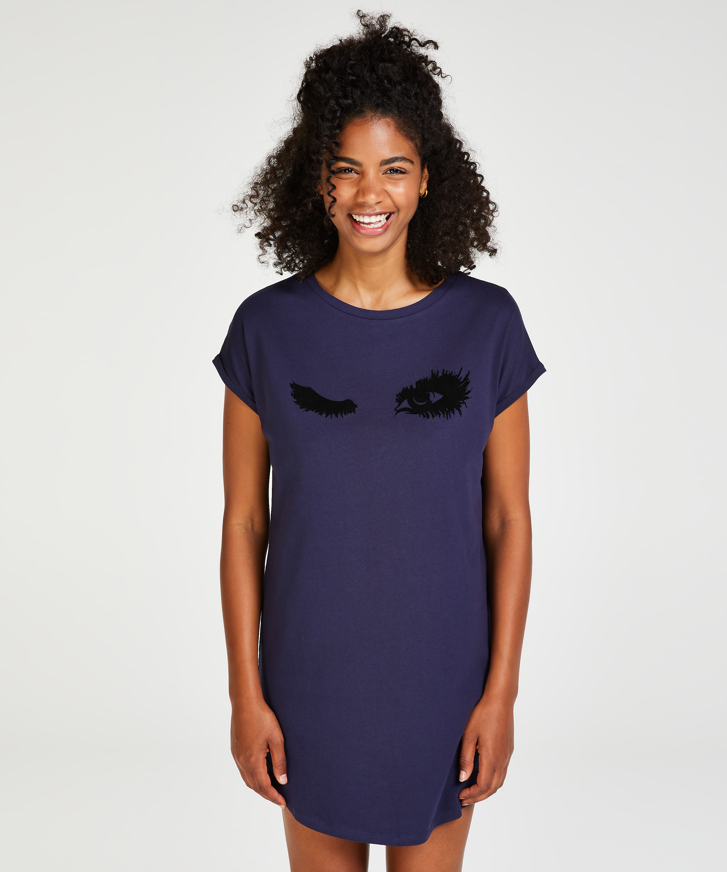 Nattskjorte med rund hals, Bl&aring;, main