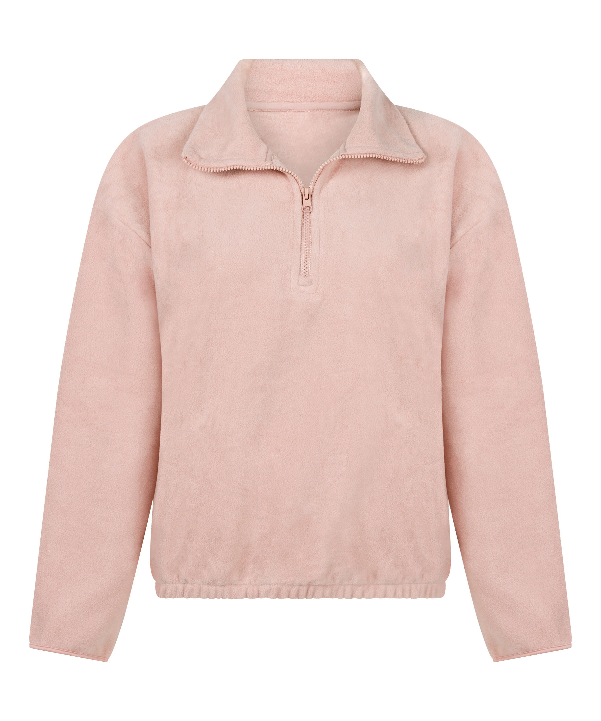 Topp med halv glidel&aring;s og sporty fleece, Rosa