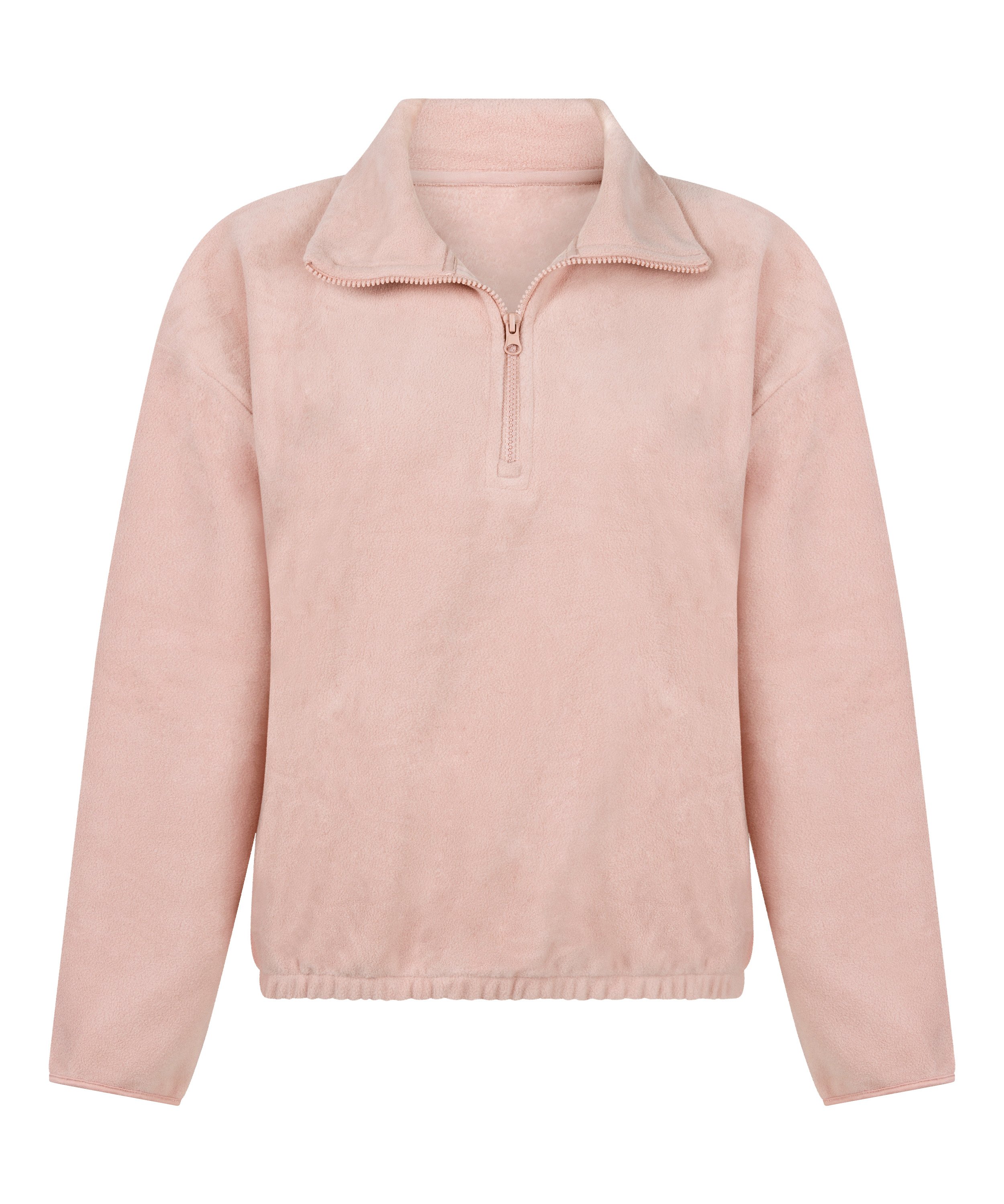 Topp med halv glidel&aring;s og sporty fleece, Rosa, main