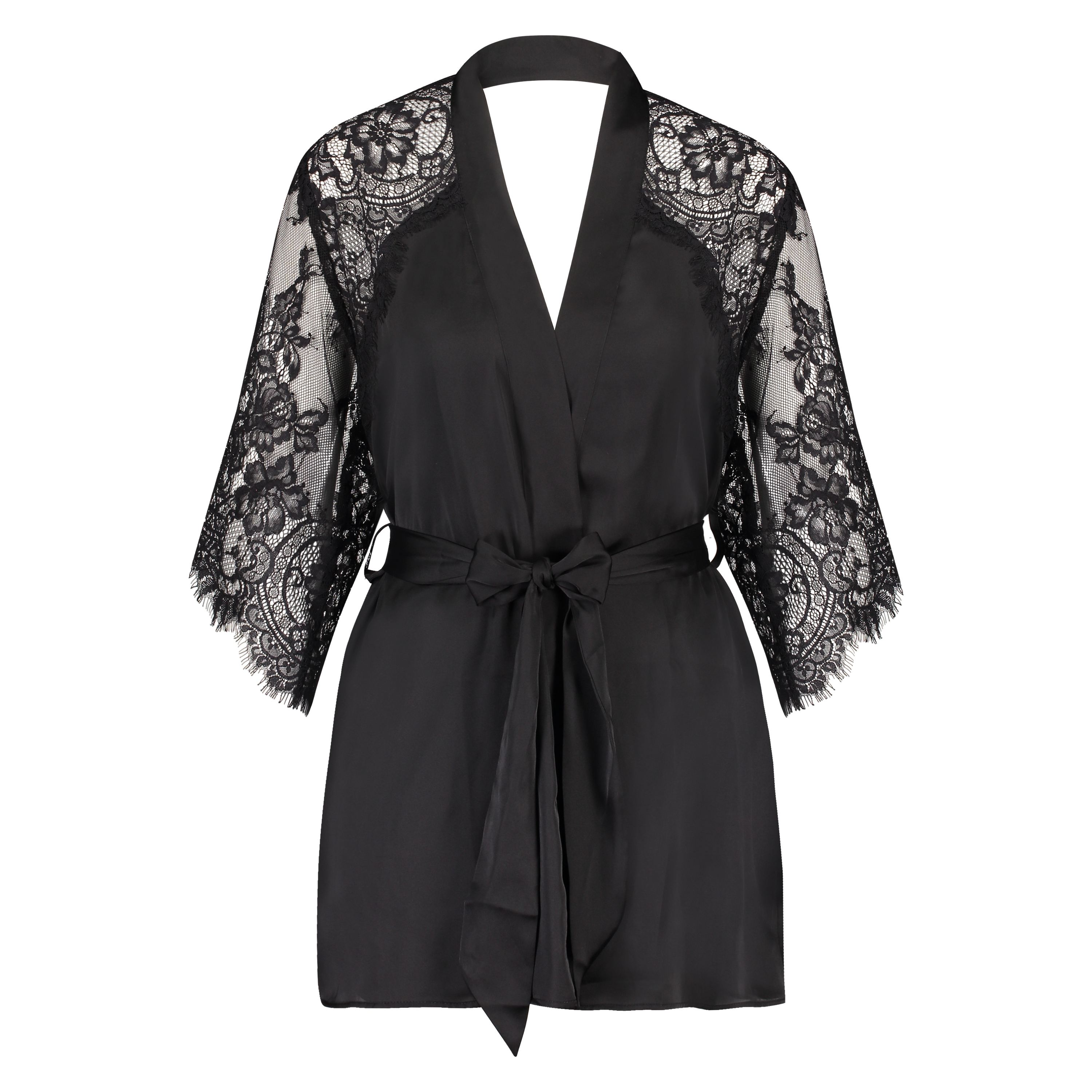 Satin Lace Flared Kimono, Svart, main