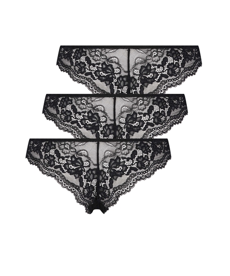 3-pakning brasiliansk truse Chelsea, Svart