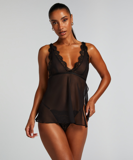 Babydoll Chiffon Lace, Svart