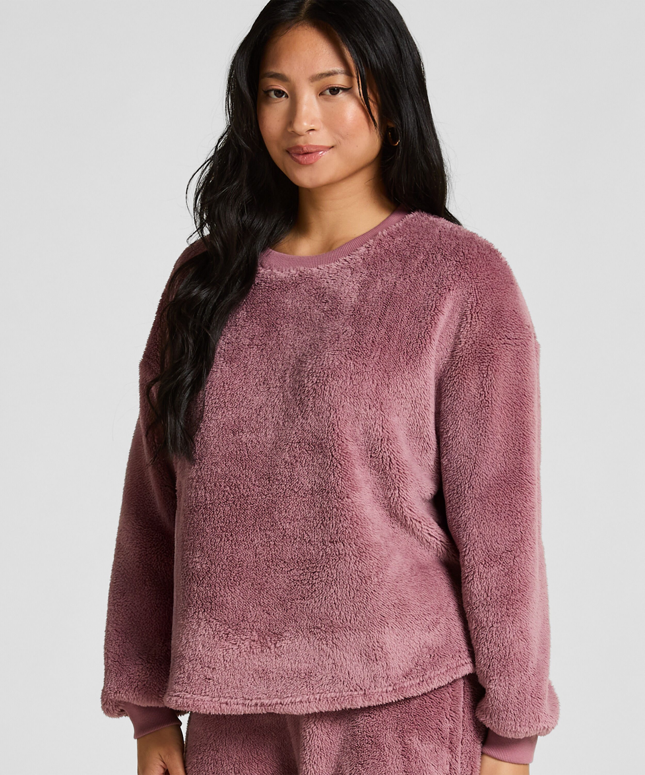 Langermet Topp Fluffy Fleece, Rosa Langermet Topp Fluffy Fleece, Rosa