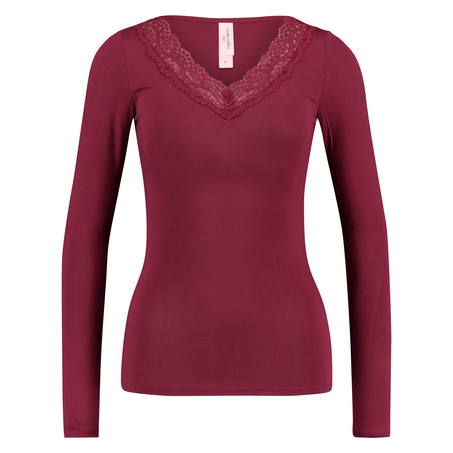 Top v-neck lace, R&oslash;d