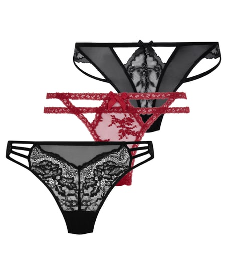 3-pakning g-streng, Svart