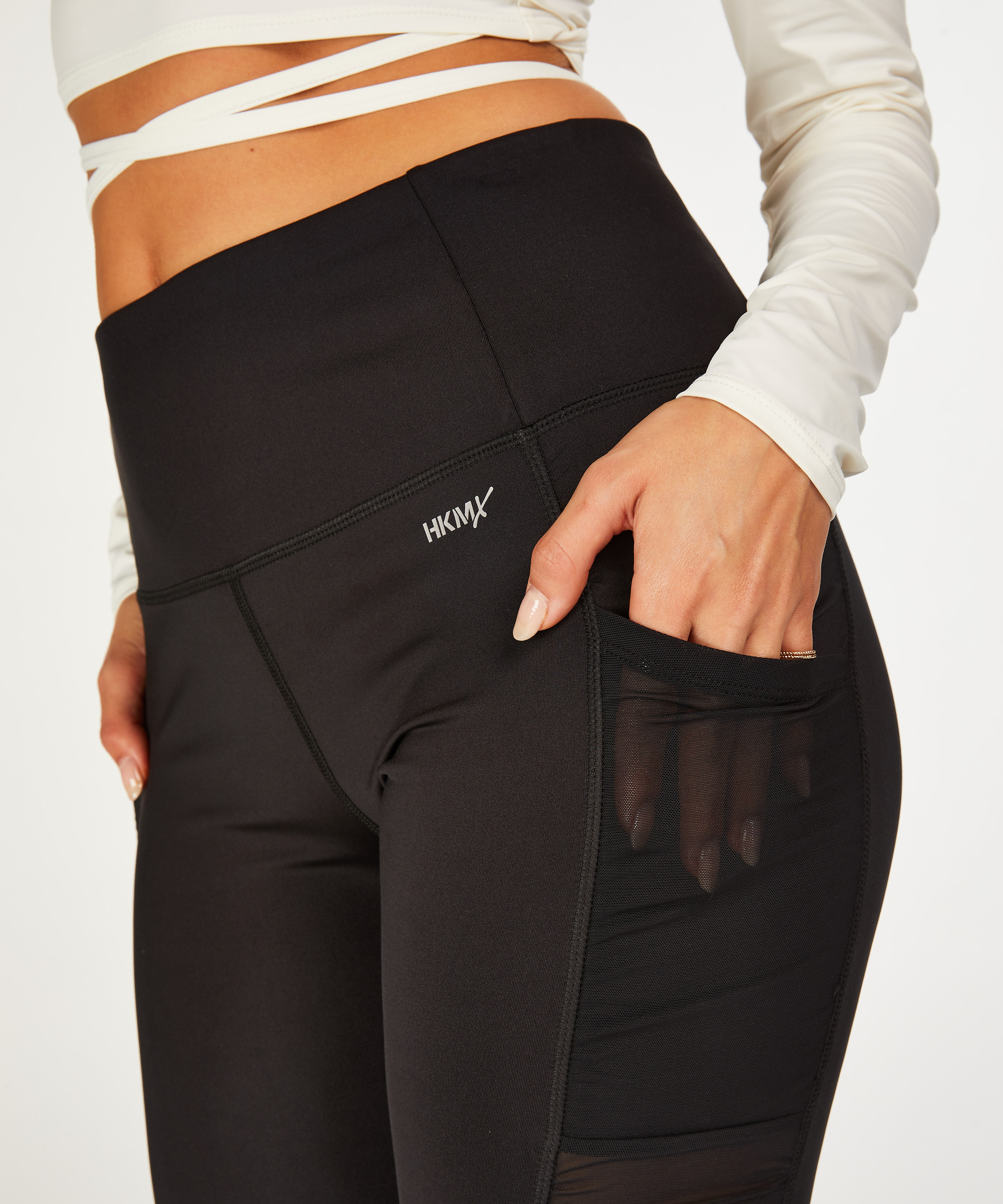 HKMX High waisted sport leggings Ruched, Svart, main
