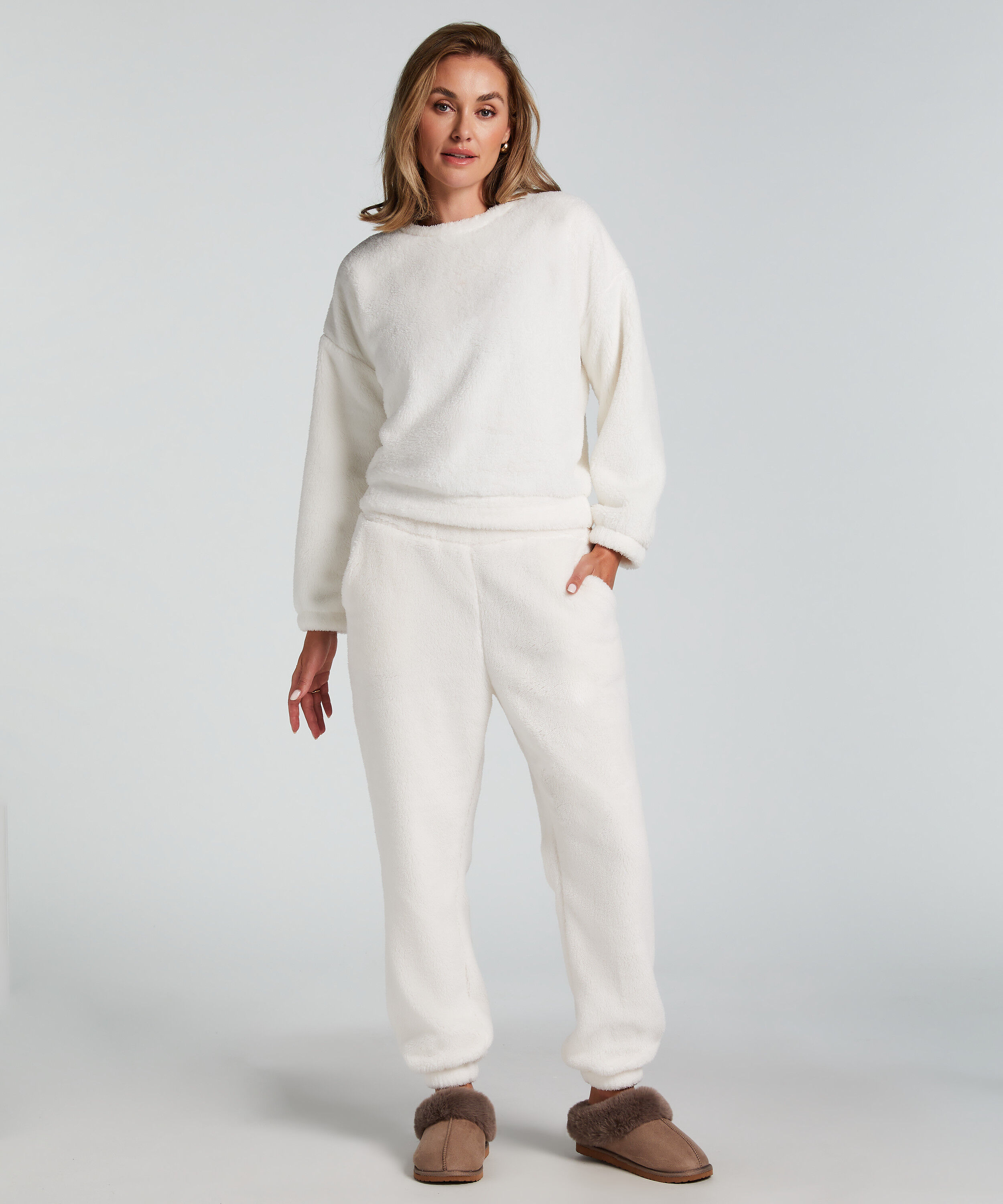 Fleece Snuggle joggebukse, Hvit