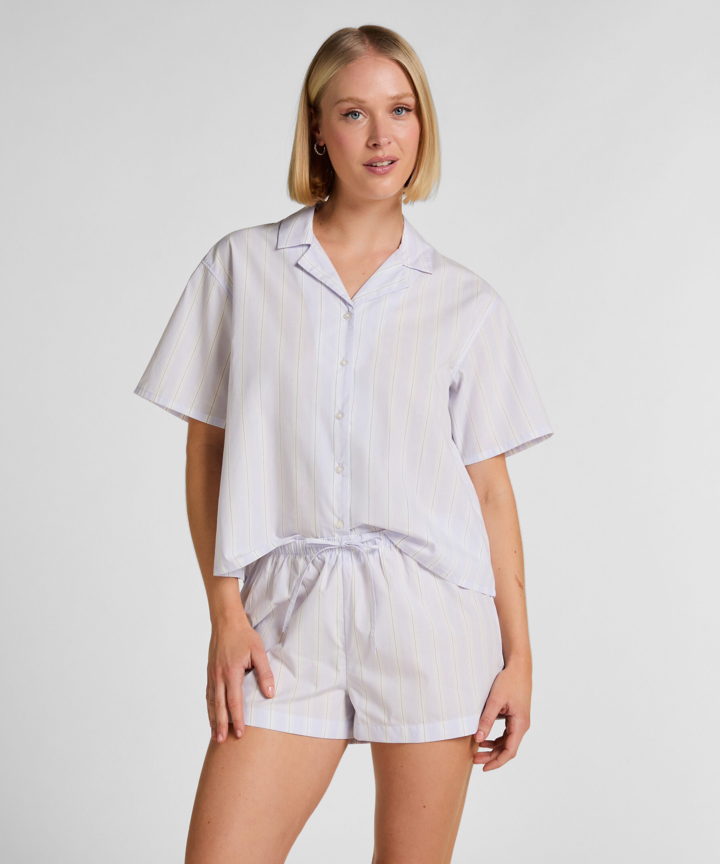Stripete bomullsshorts, Lilla Stripete bomullsshorts, Lilla
