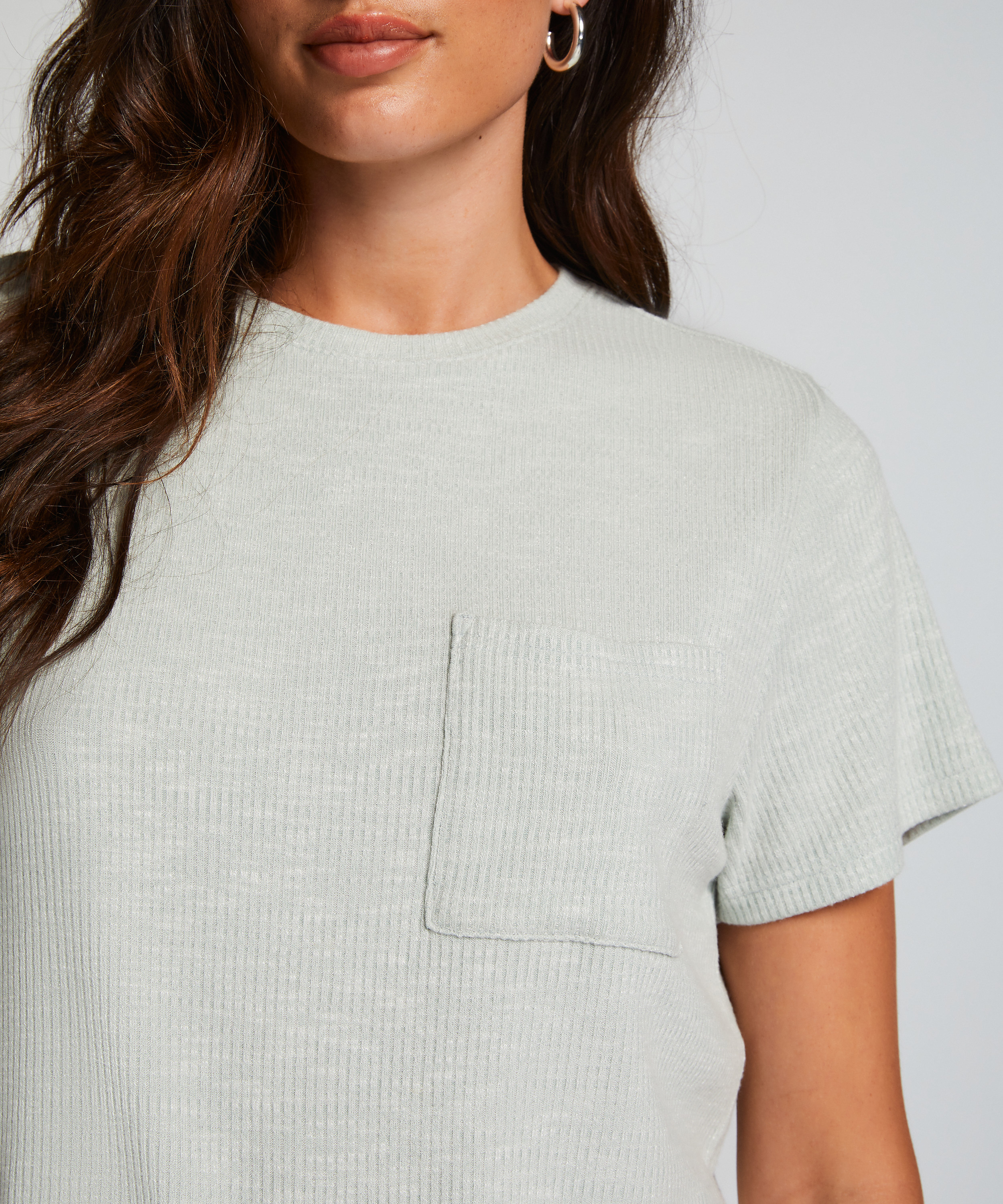 Ribbet kortermet topp, Grønn, main