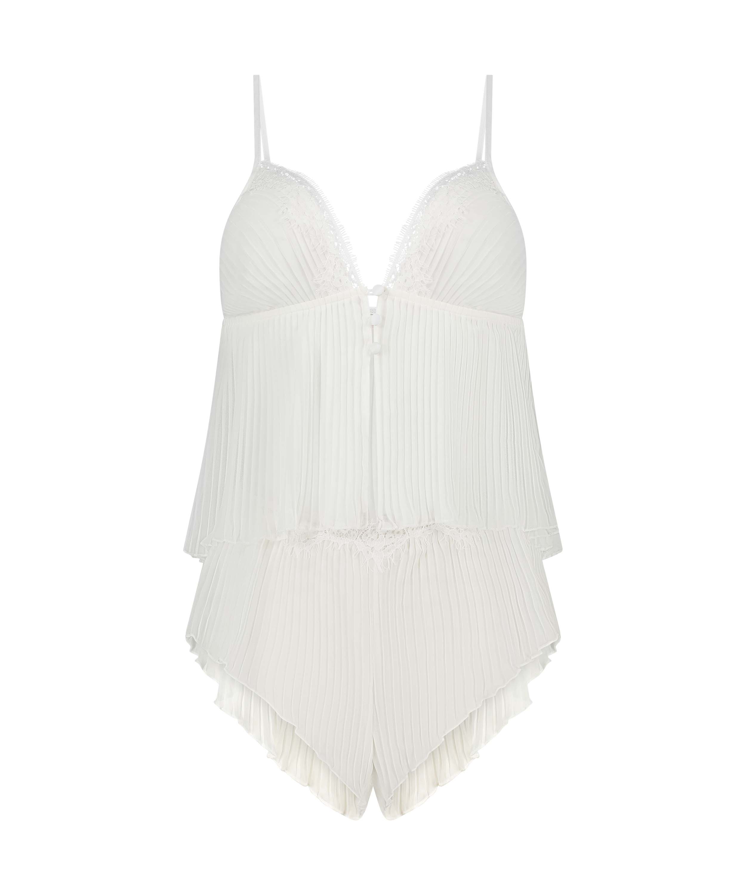 Chiffon plissé camisole-sett, Hvit, main