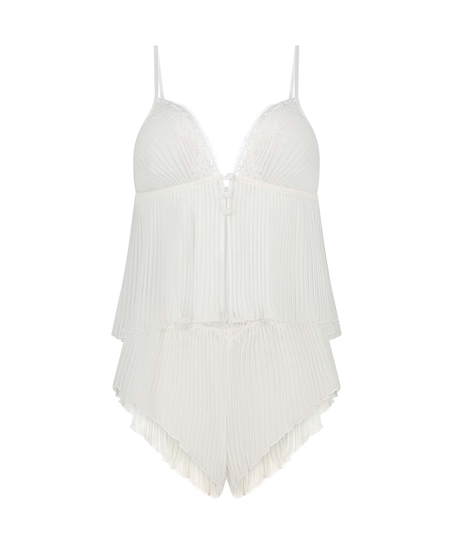 Chiffon plissé camisole-sett, Hvit