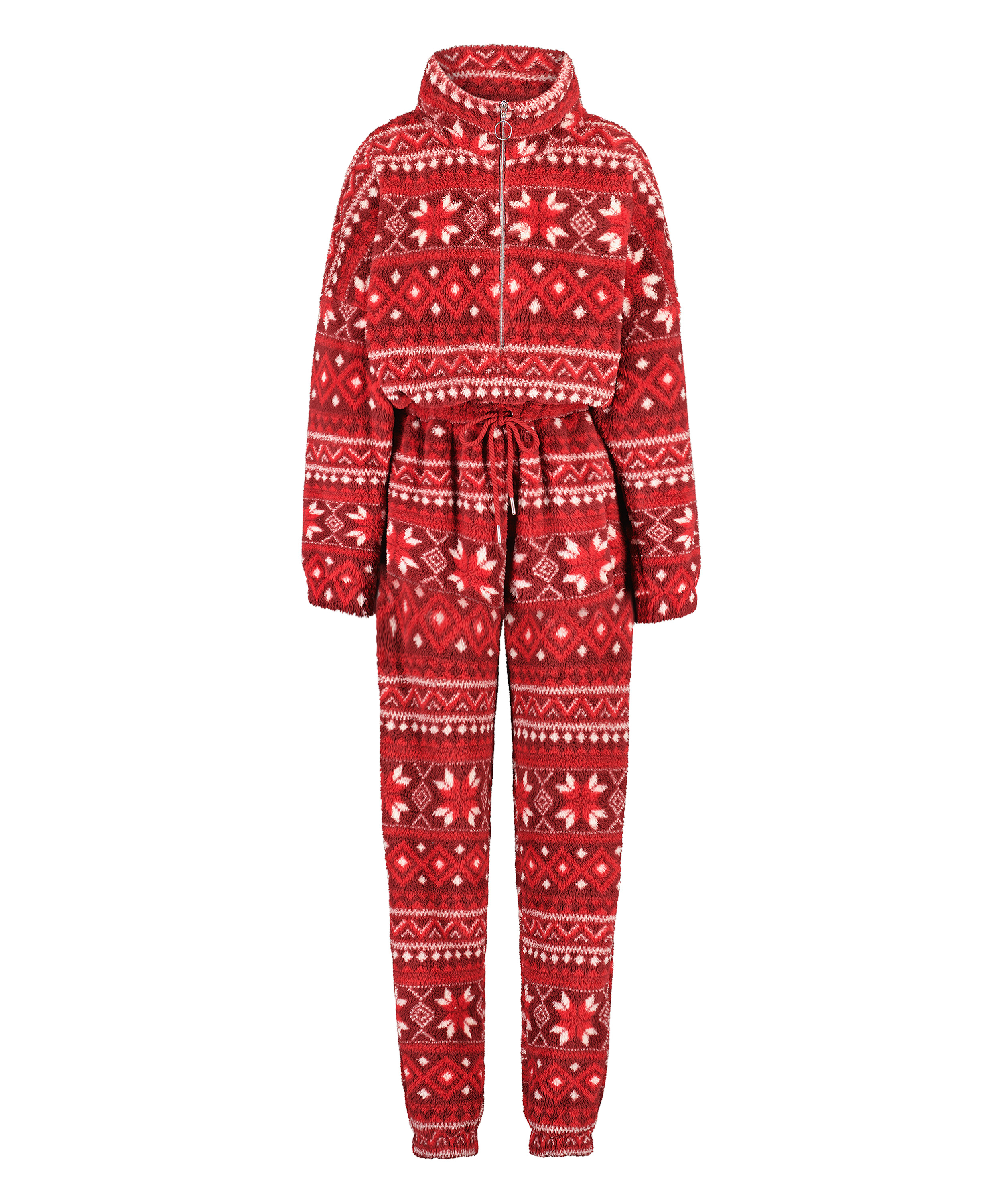 Fairisle flanellfleece onesie, Rød, main