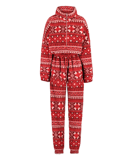 Fairisle flanellfleece onesie, Rød