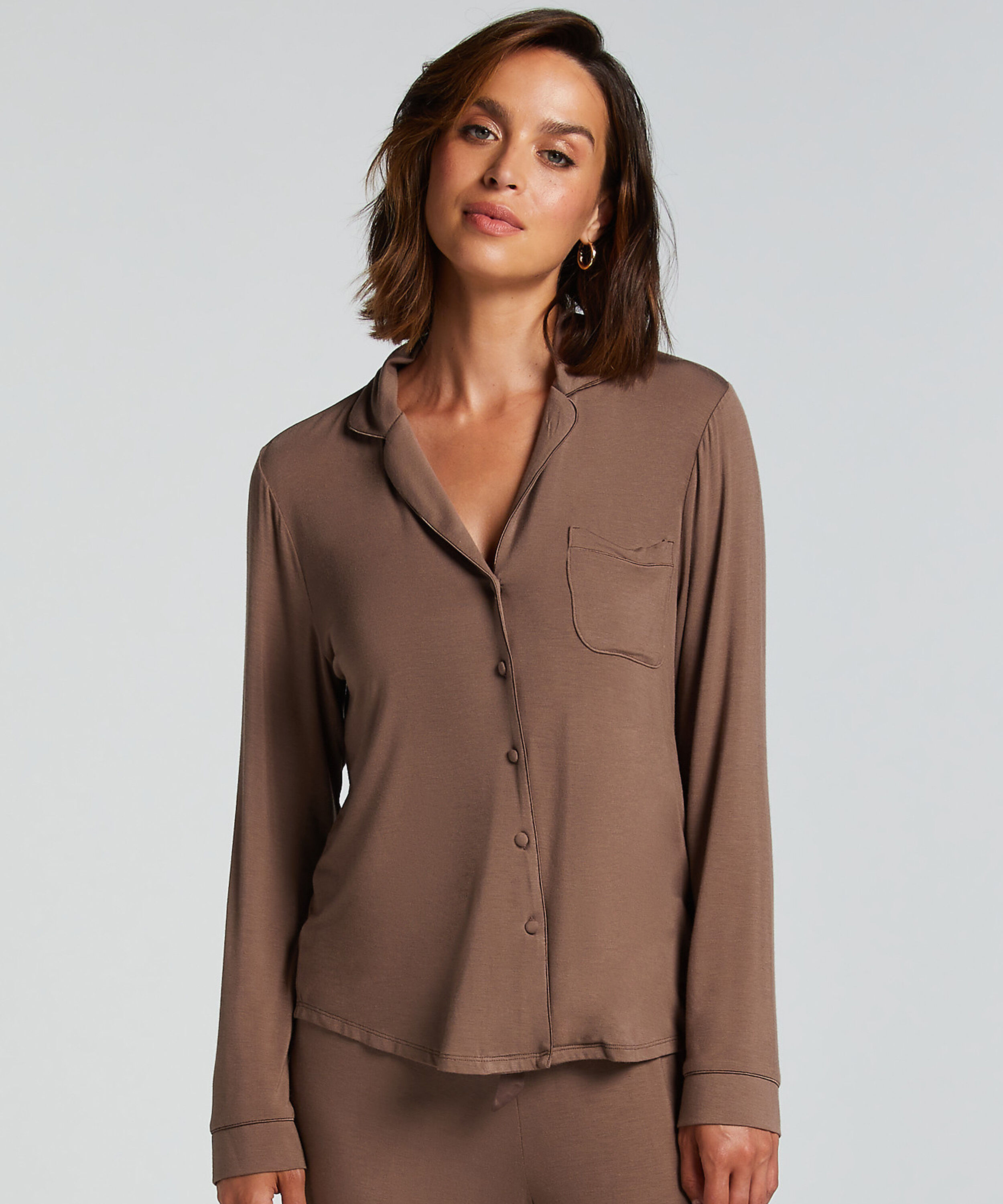 Essential langermet jakke i jerseystoff, Brun