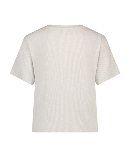 Ribbet kortermet topp, Beige