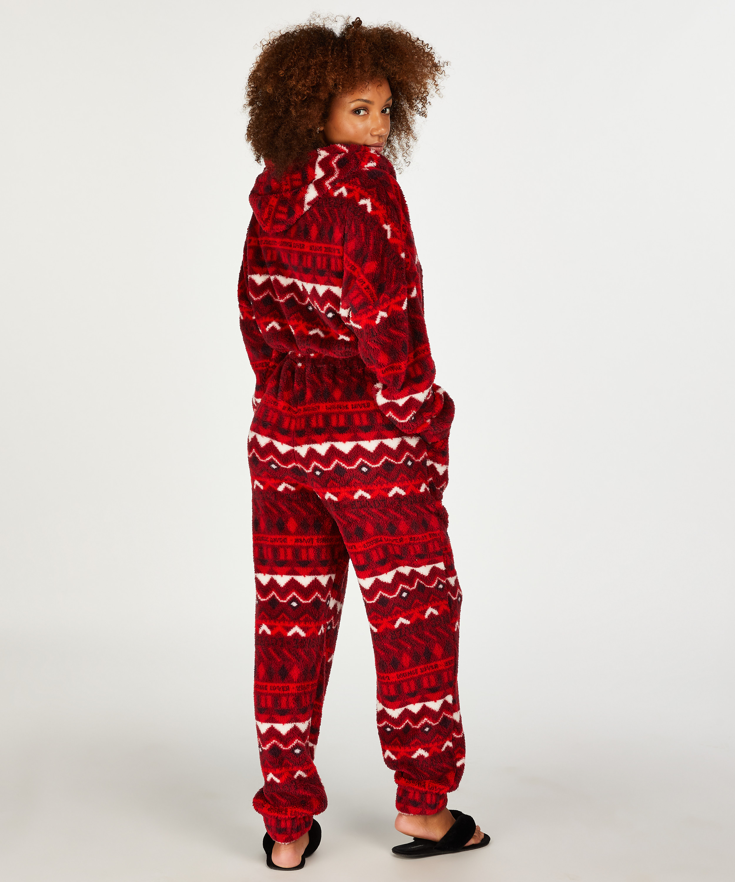 Fairisle flanellfleece onesie, Rød, main