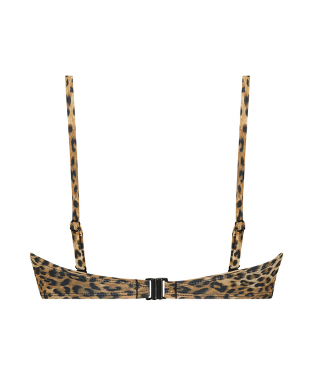 Leopard polstret pushup bikinioverdel uten stropper, Brun