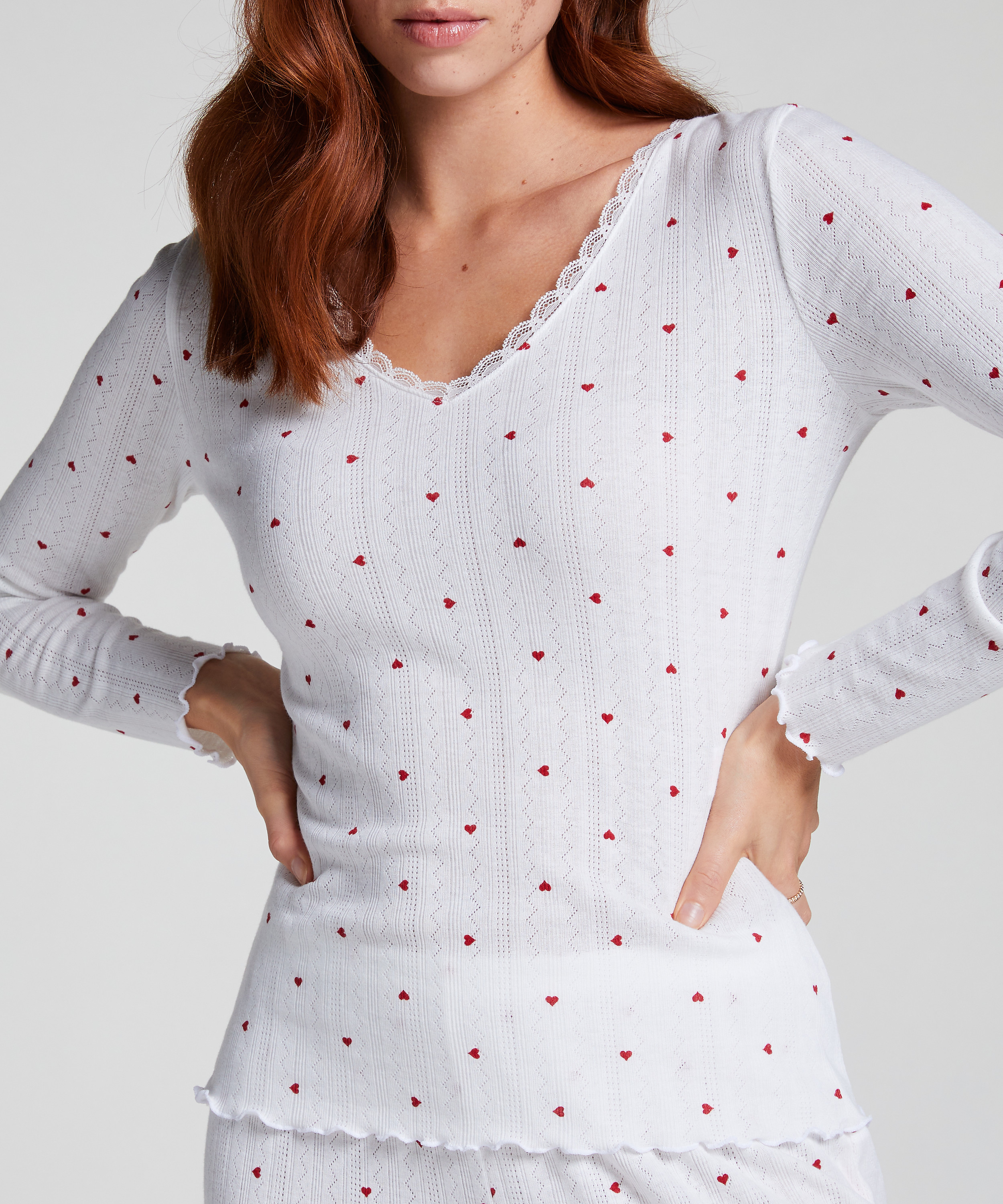 Pysjamatopp Pointelle, Hvit, main