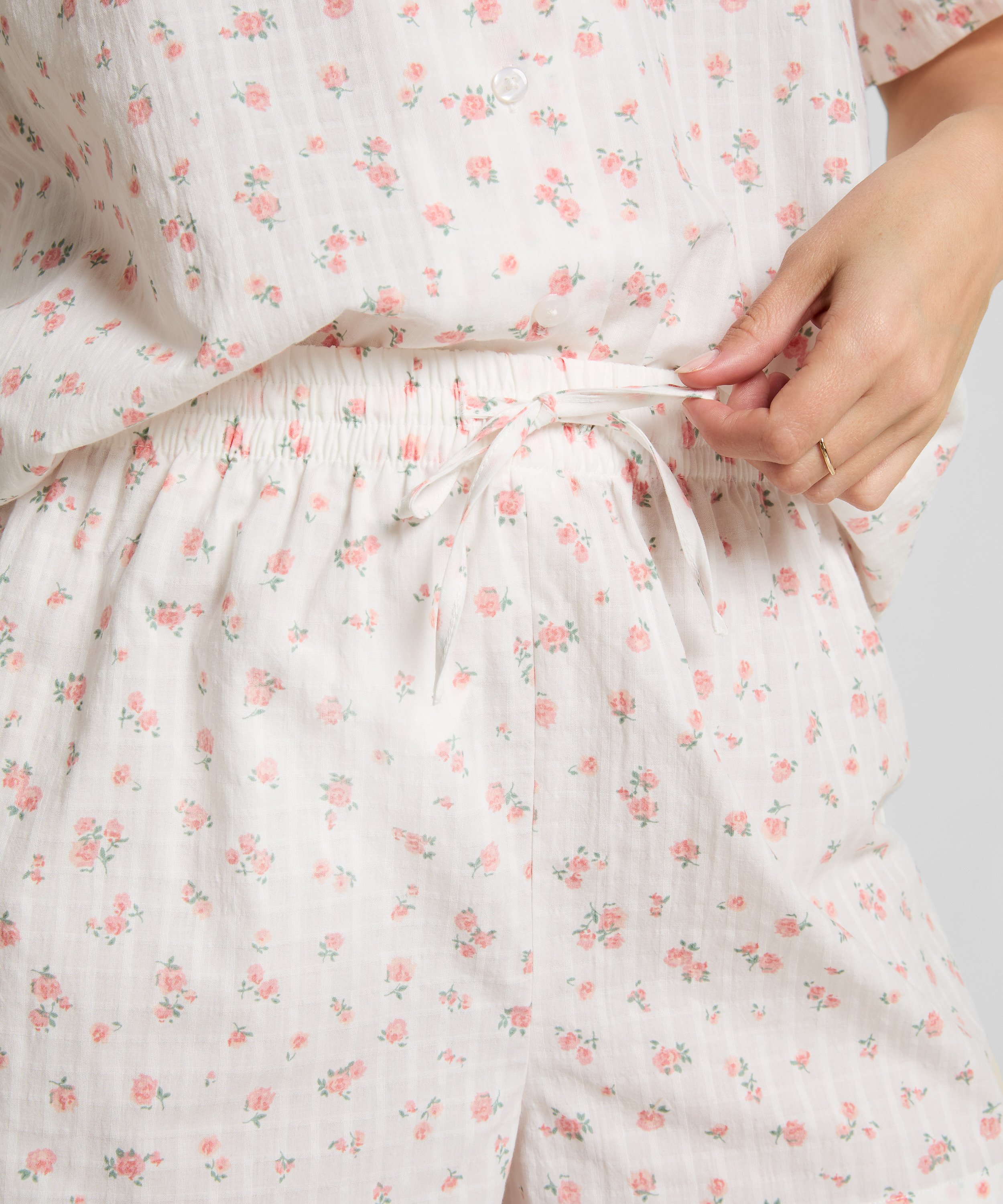 Vevd pysjamasshorts, Hvit, main