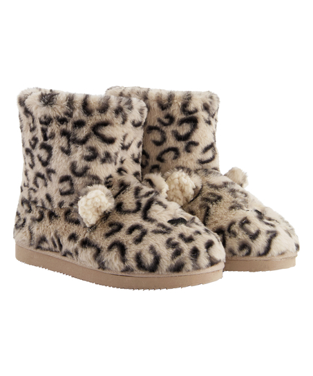 Leopard Print Boots, Beige