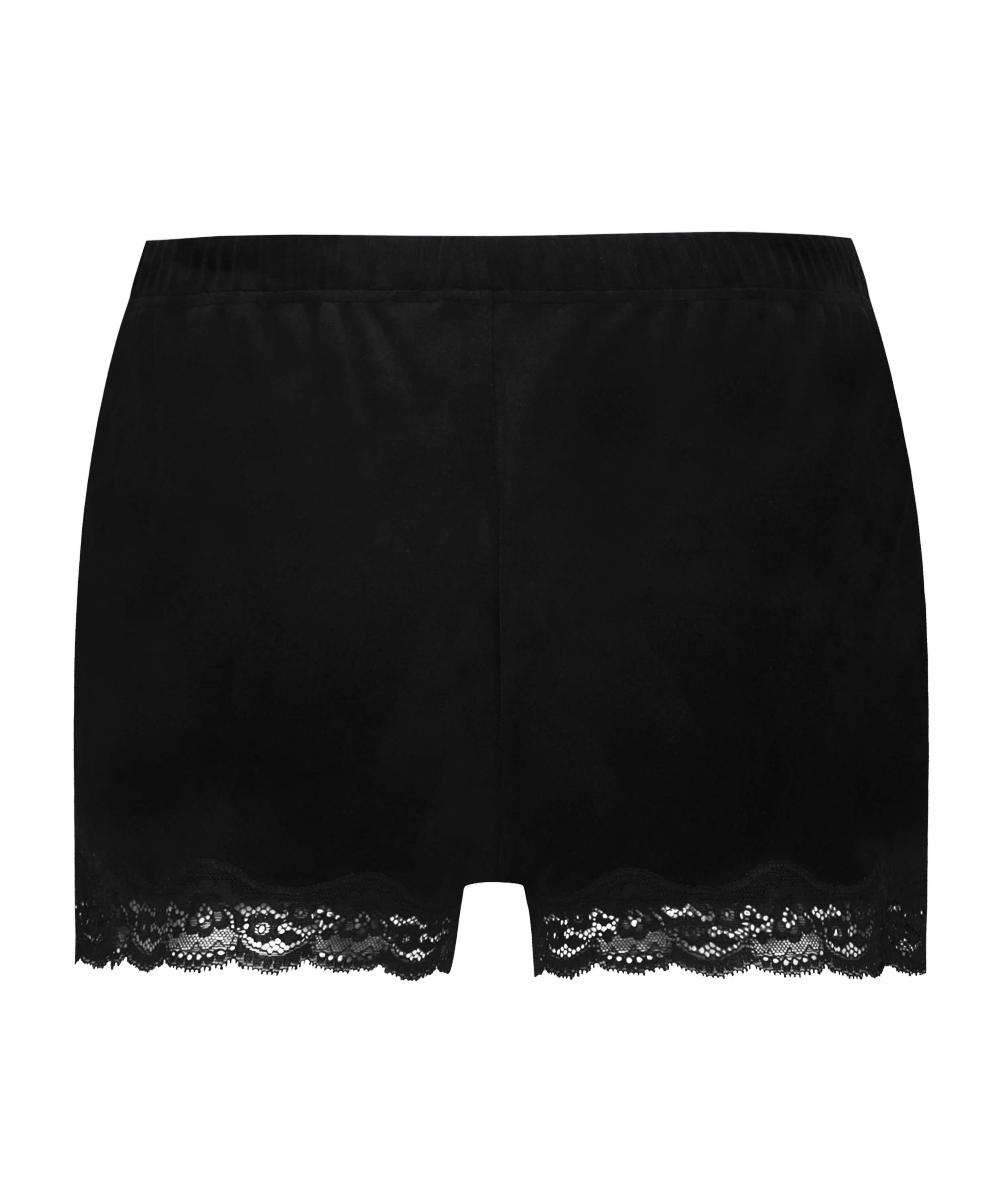 Velvet lace shorts, Svart, main