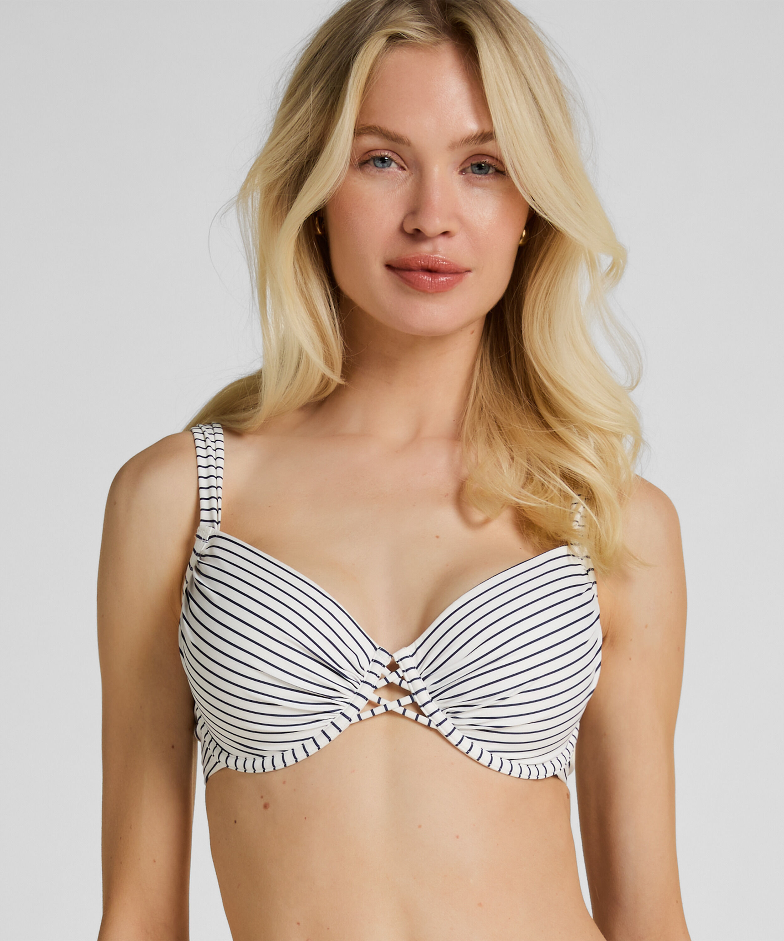 Padded Bøyle Bikini Topp Stripes, Hvit