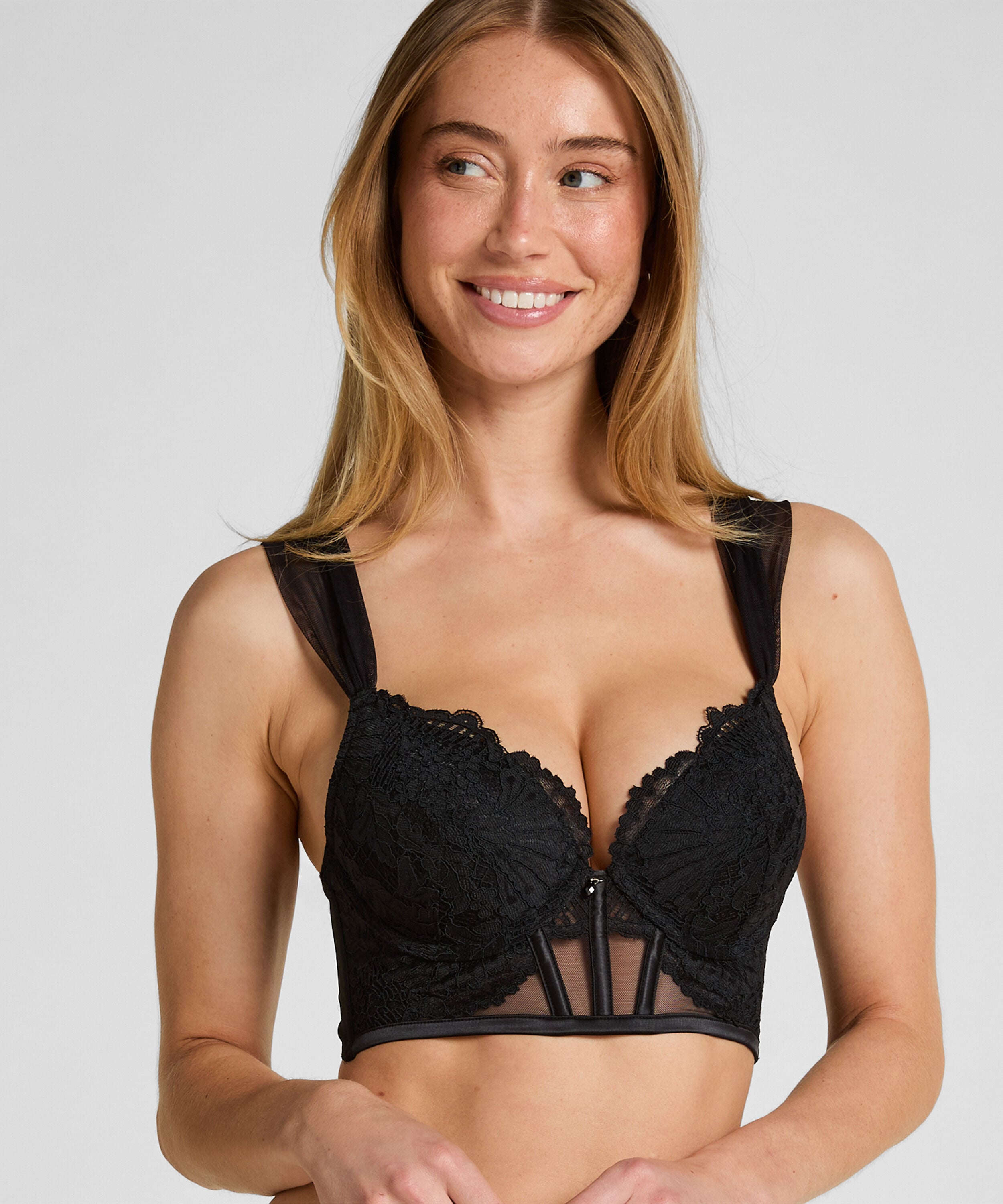 Whitney vattert Longline pushup-BH med bøyle, Svart