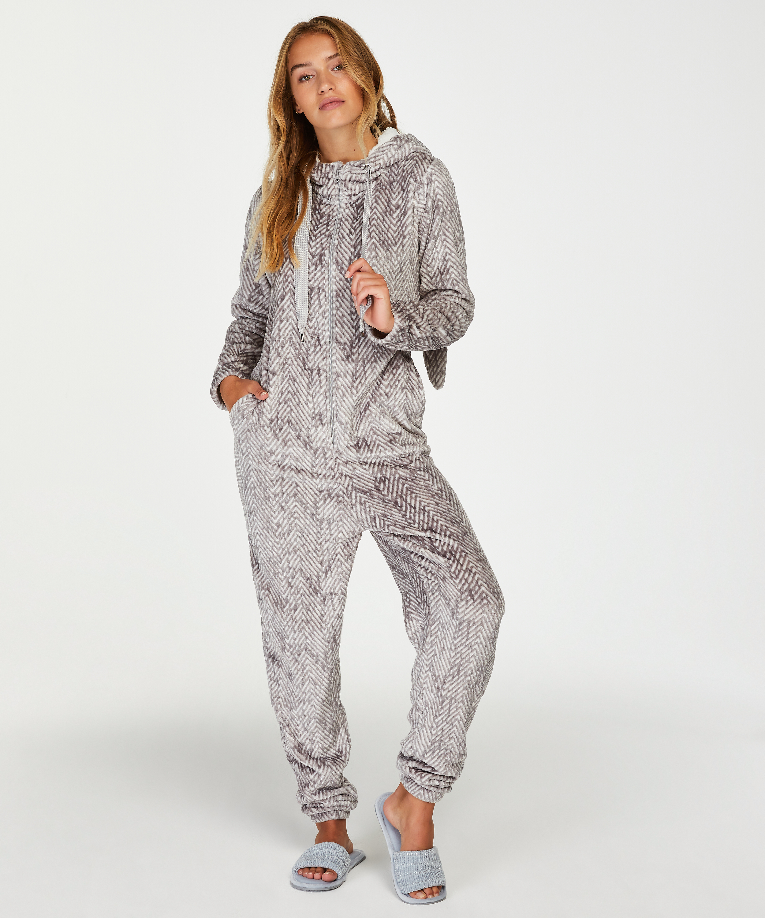 Onesie flanellfleece, Grå, main