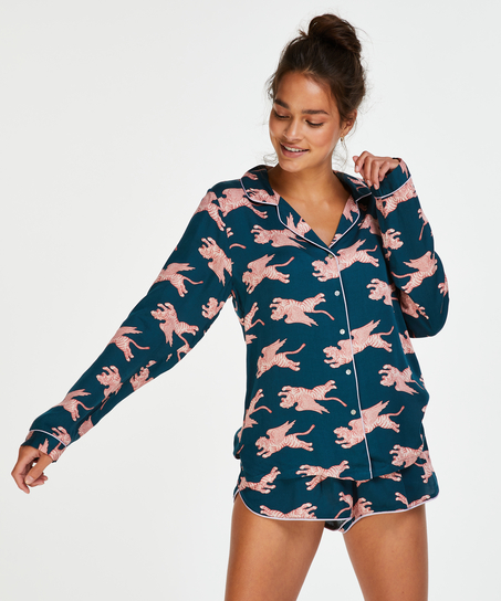 Woven pyjamasjakke lange ermer, Bl&aring;