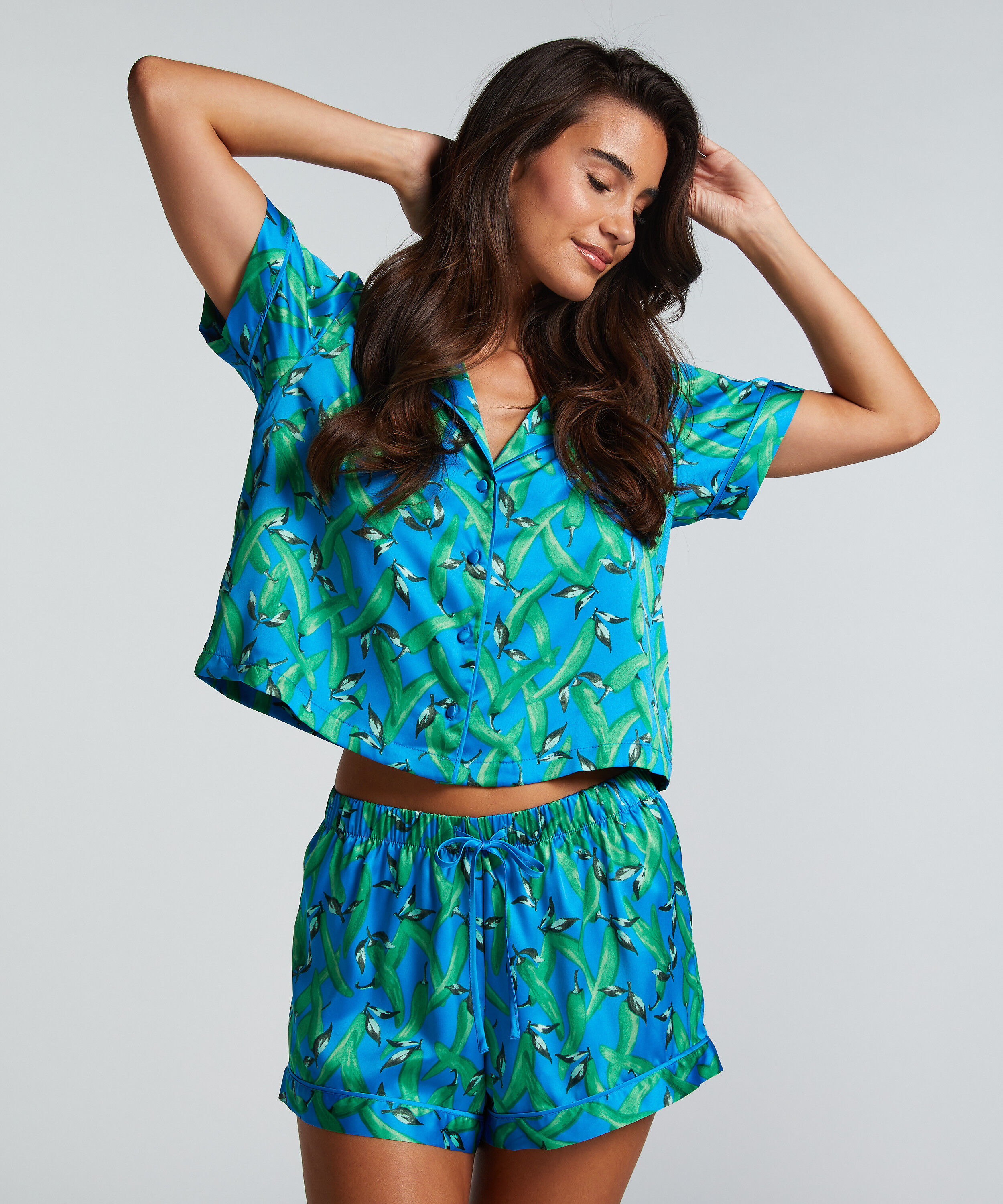 Pyjamasshorts i sateng, Bl&aring;