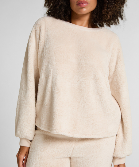 Langermet Topp Fluffy Fleece, Beige