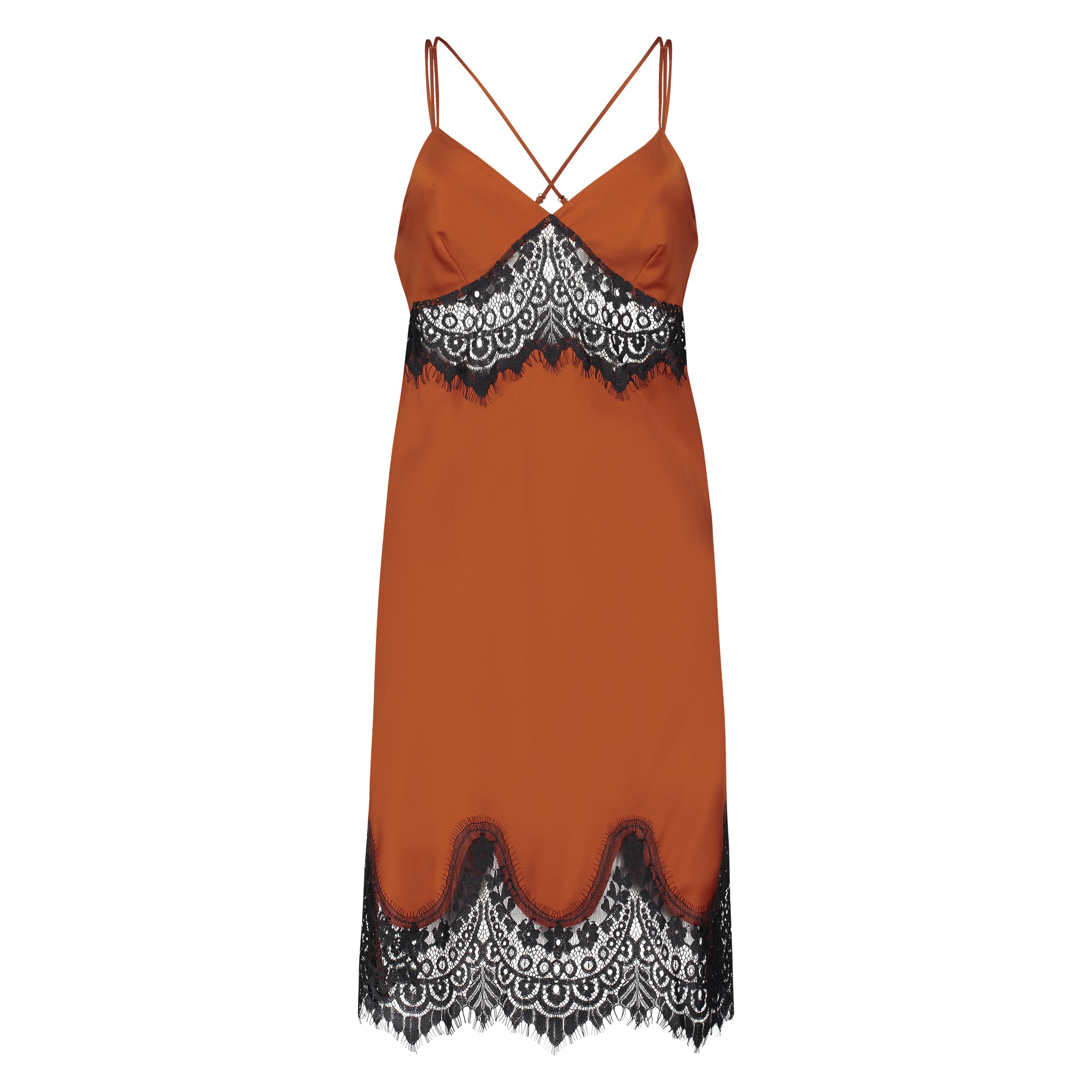 Lace Satin Slip Dress, Rød, main