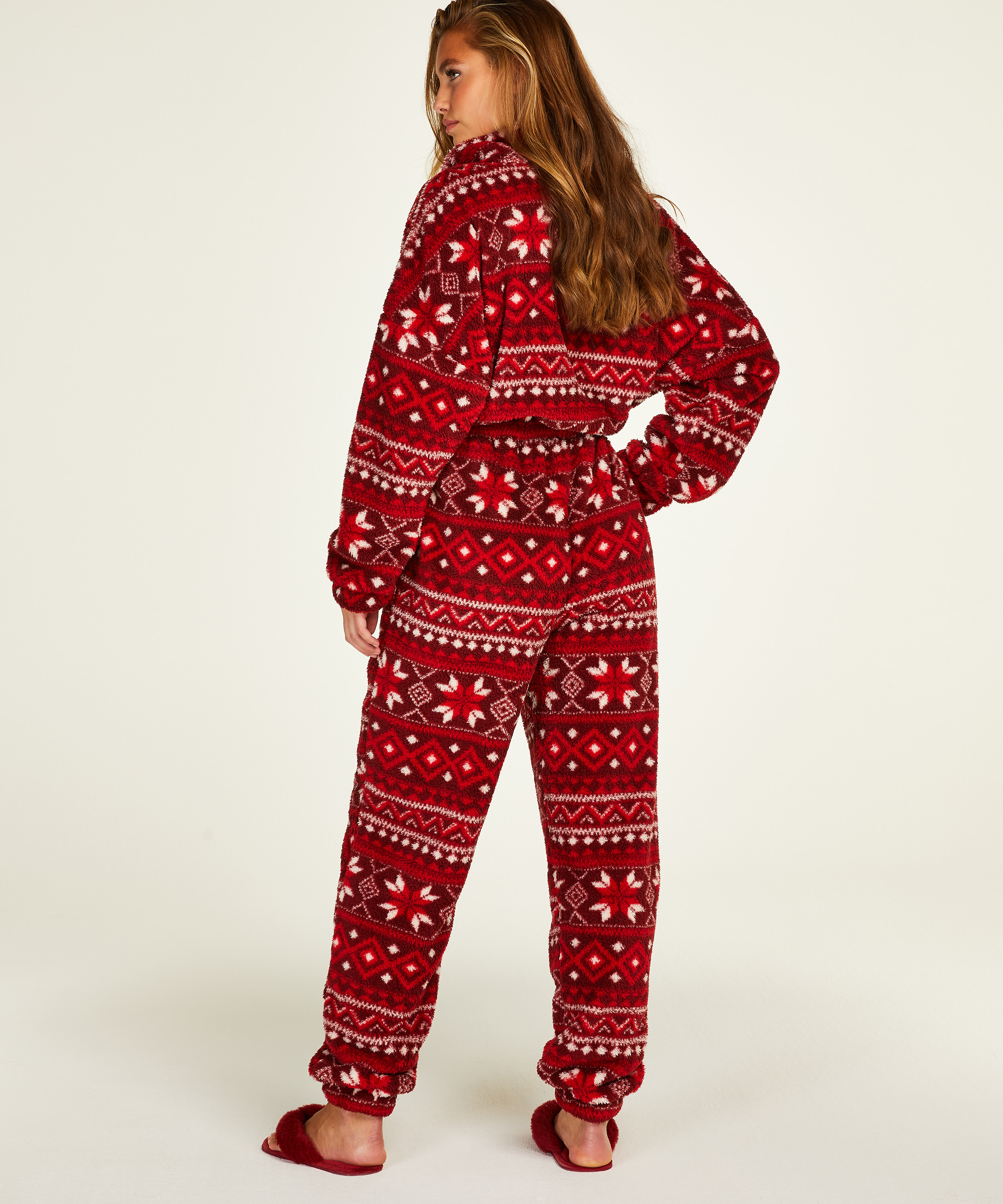 Fairisle flanellfleece onesie, Rød, main