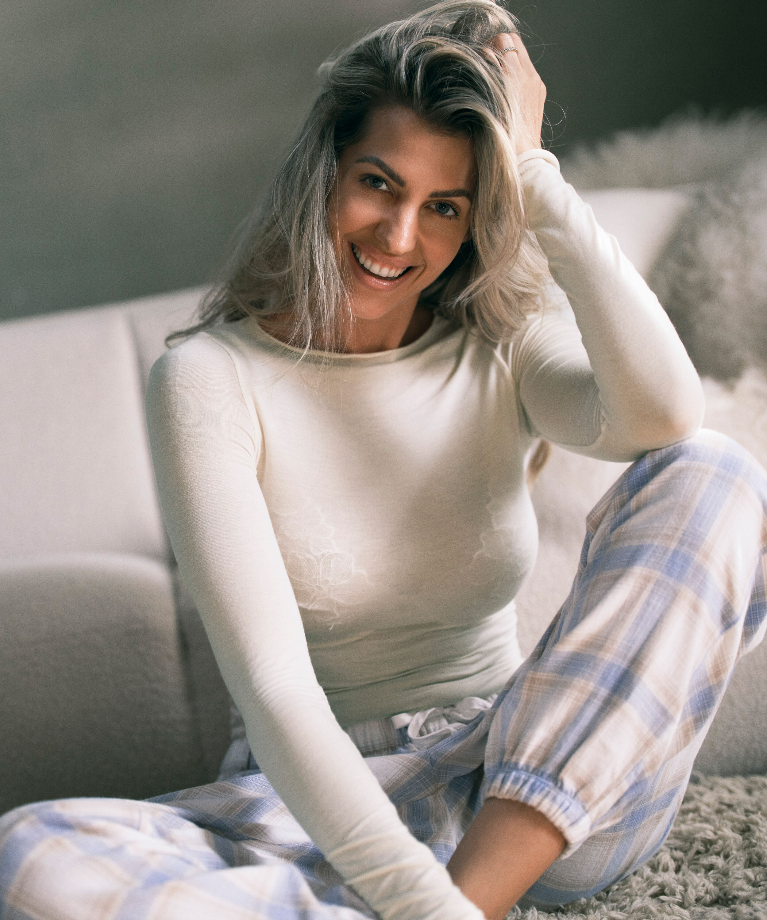 Petite Twill check pysjamasbukse