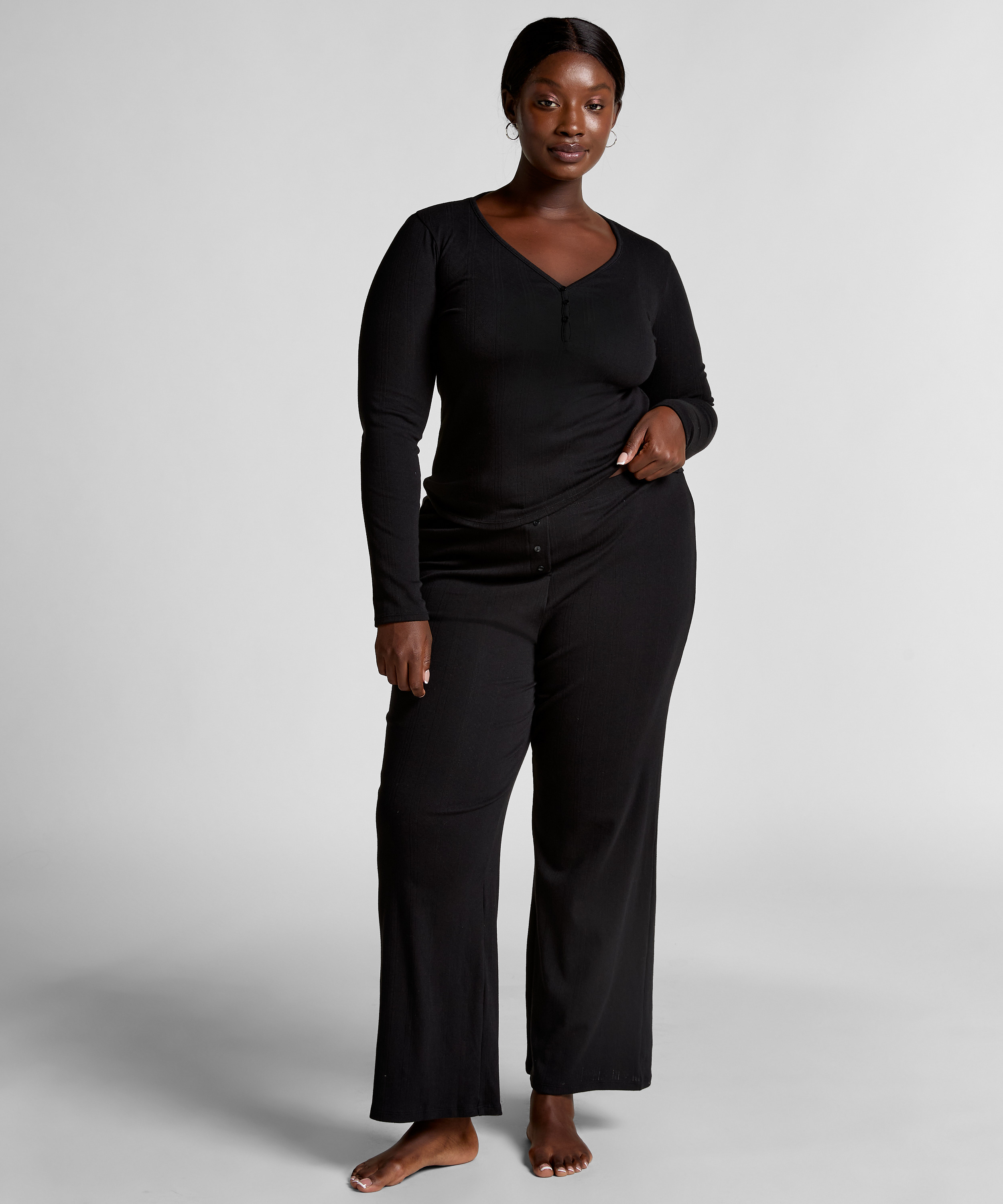 Pysjamatopp Henley, Svart, main