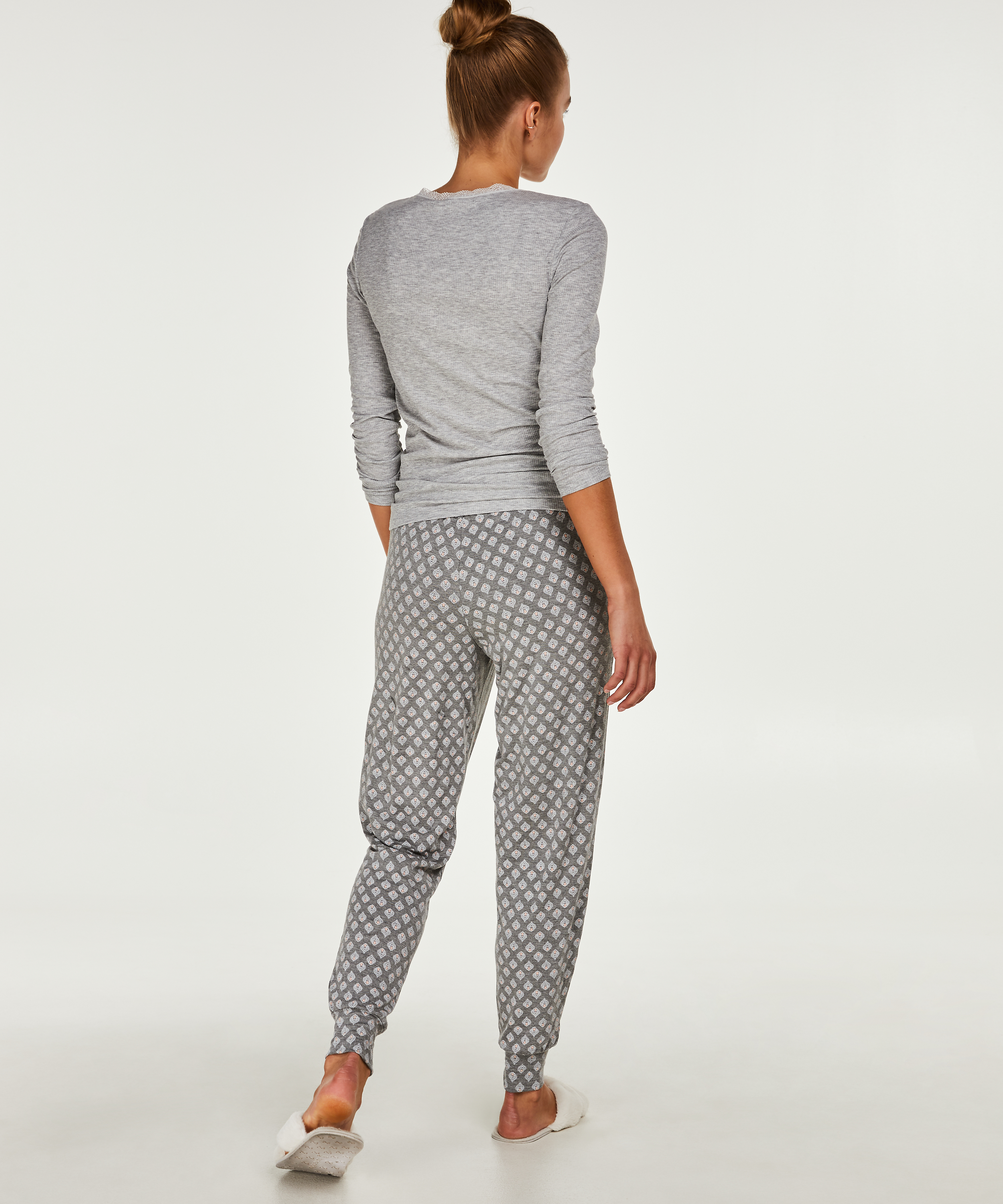 LS ribbestrikket topp med R-hals, Grå, main